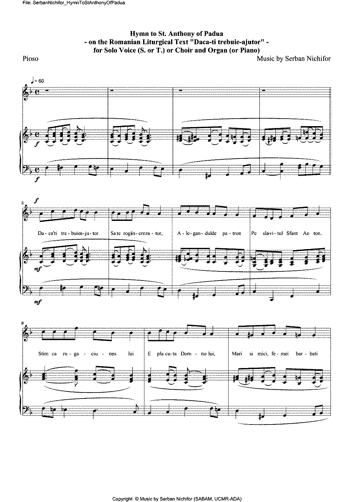 Hymn to St. Anthony of Padua (Nichifor, Serban) - IMSLP