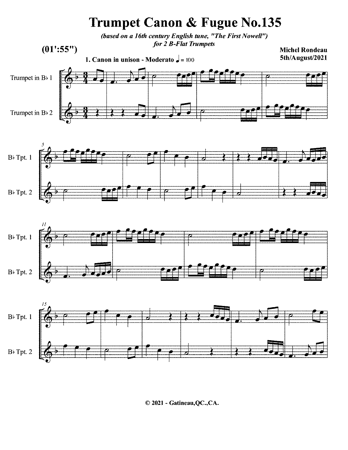 Trumpet Canon & Fugue No.135 (rondeau, Michel) - Imslp