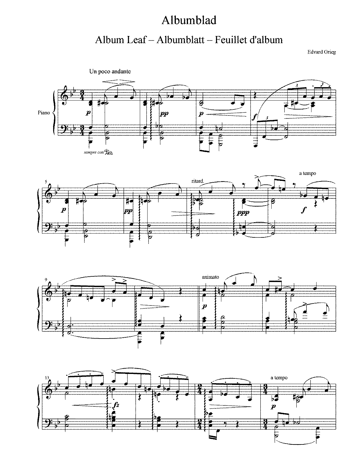 Григ поэтическая картинка 3 ноты