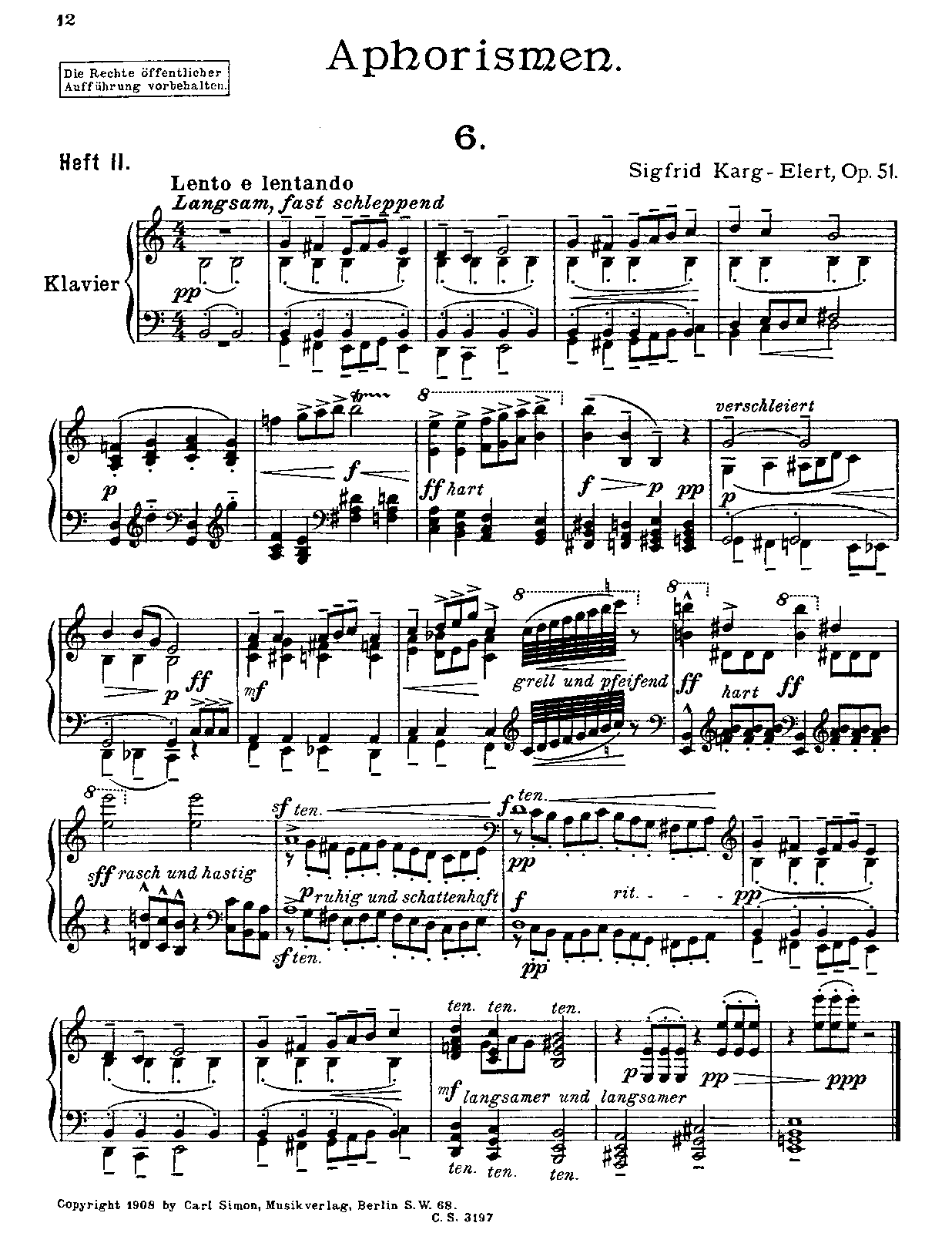 Aphorismen, Op.51 (KargElert, Sigfrid) IMSLP Free Sheet Music PDF