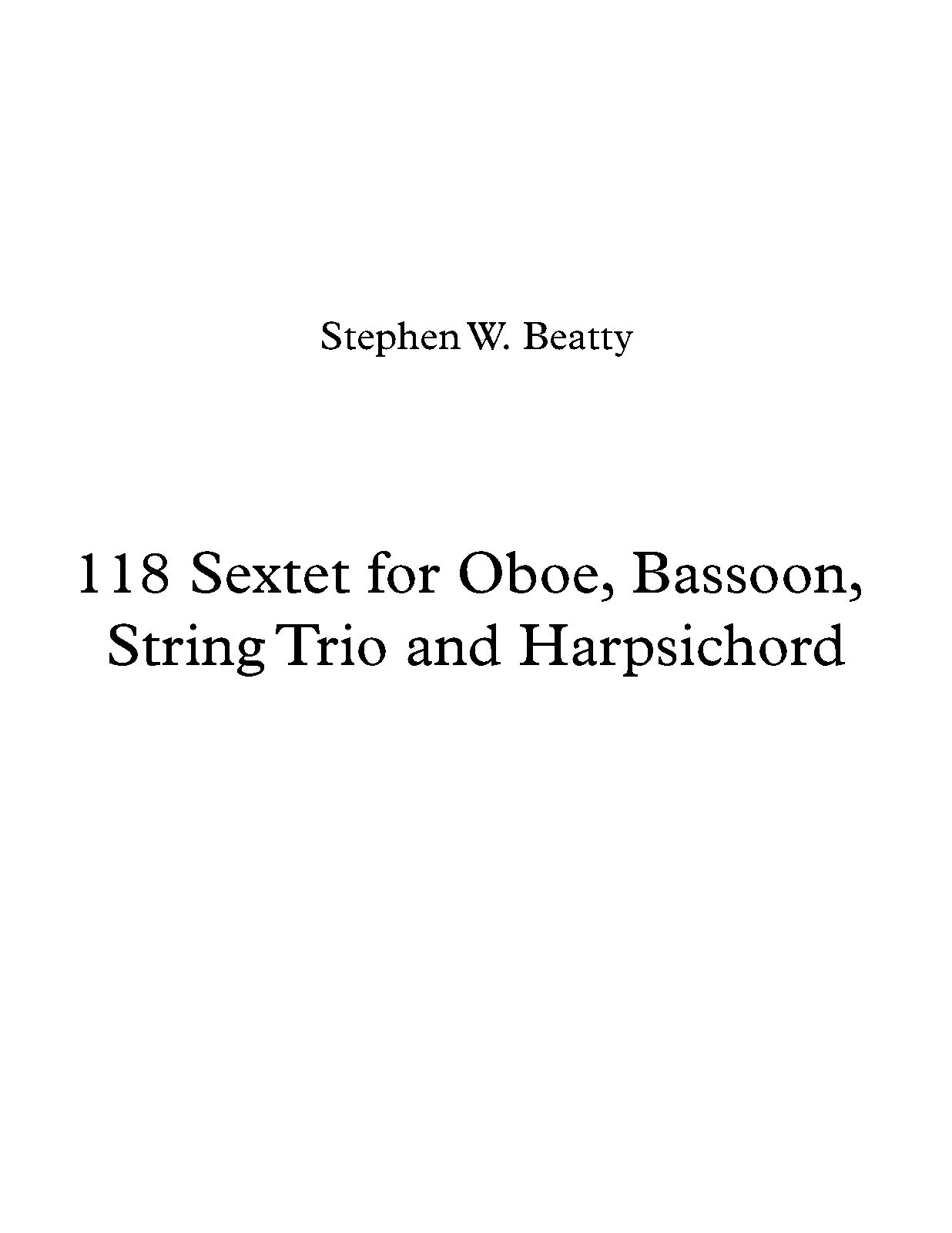 Sextet for Oboe, Bassoon, Strings and Harpsichord, Op.118 (Beatty