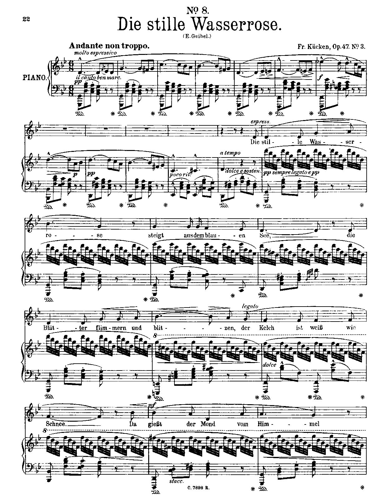 Klaviernoten über Sieben Brücken Mußt Du Gehen 4 Lieder, Op.47 (Kücken, Friedrich Wilhelm) - IMSLP