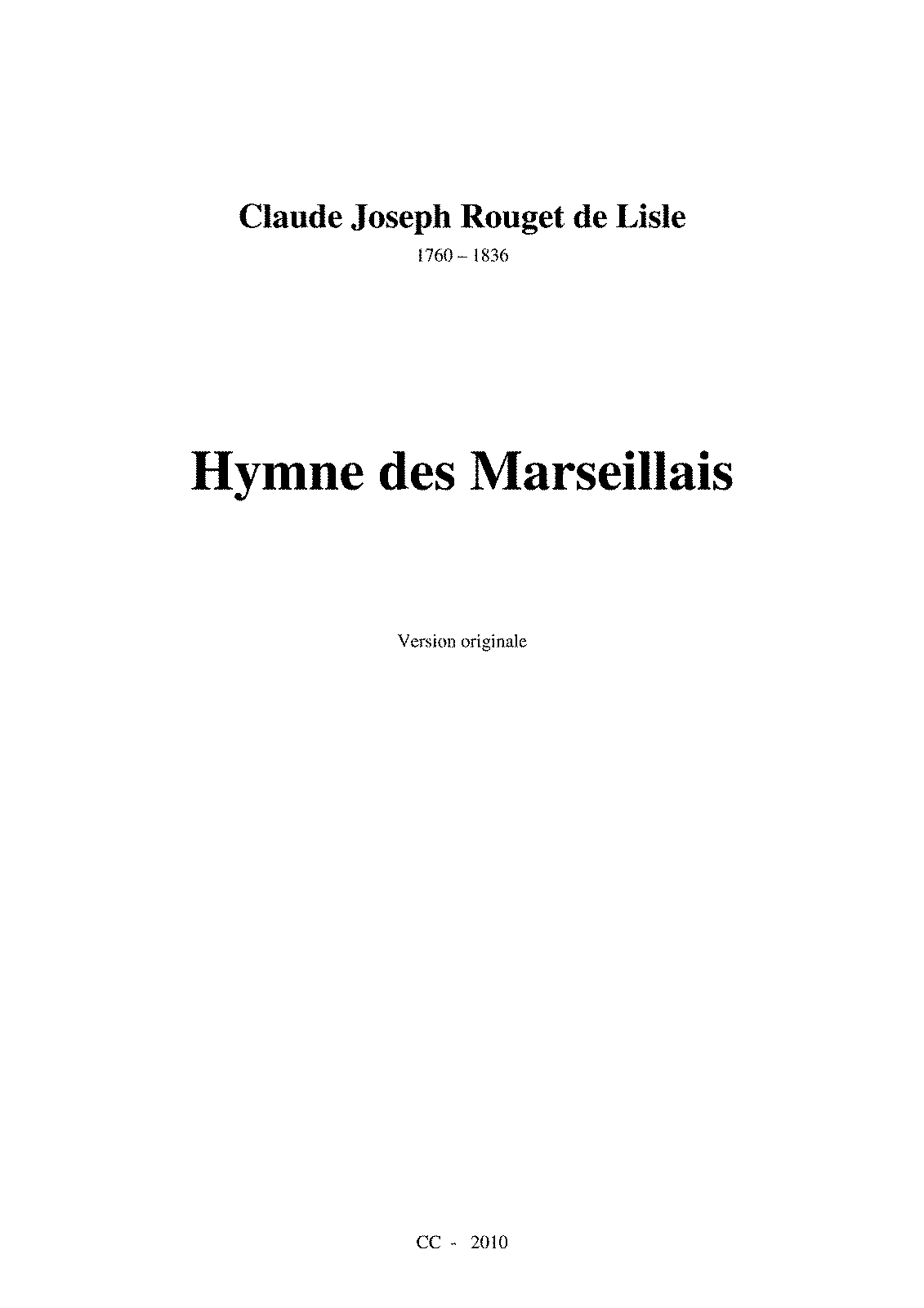 La Marseillaise (Rouget De Lisle, Claude-Joseph) - IMSLP: Free Sheet ...