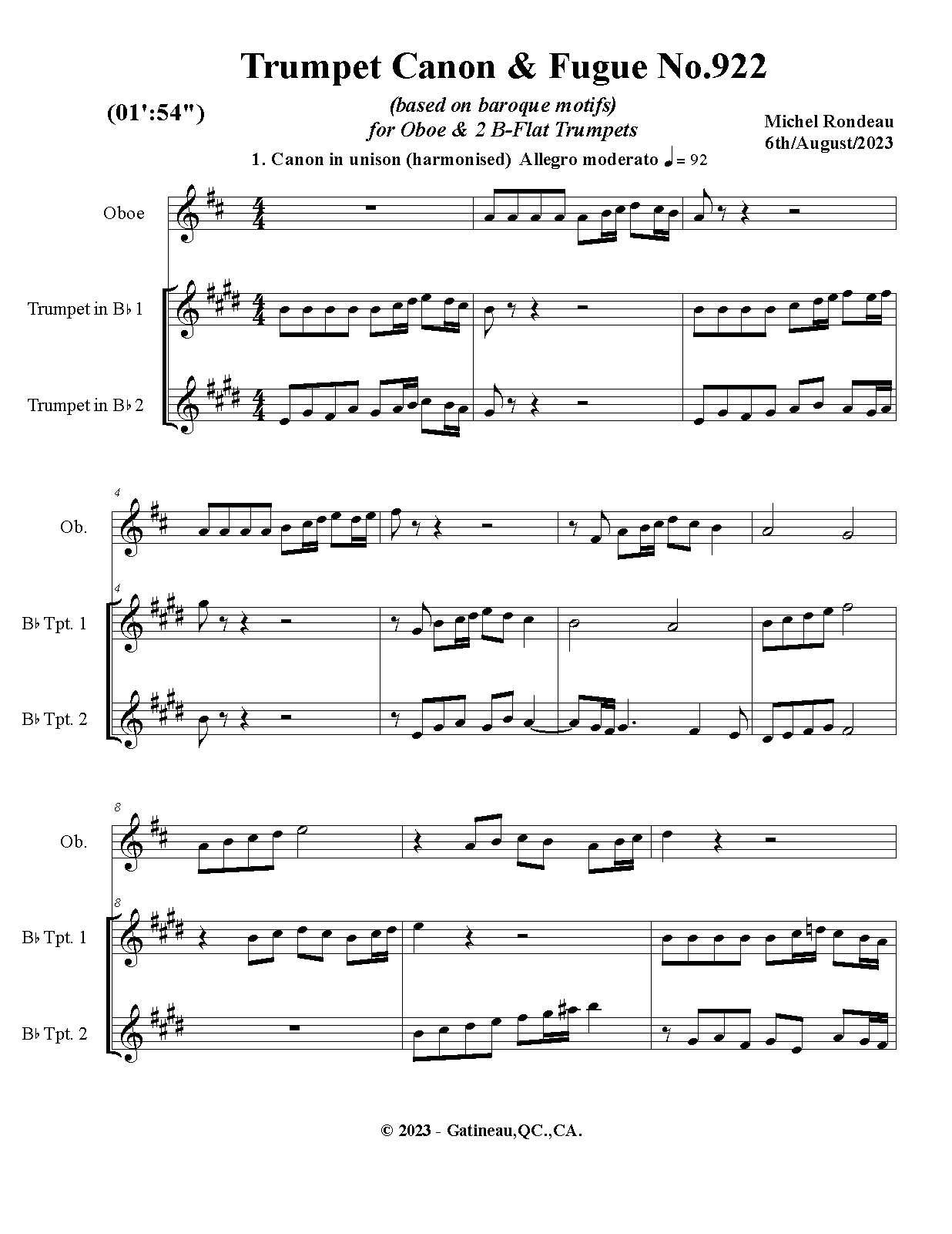 Trumpet Canon & Fugue No.922 (Rondeau, Michel) - IMSLP