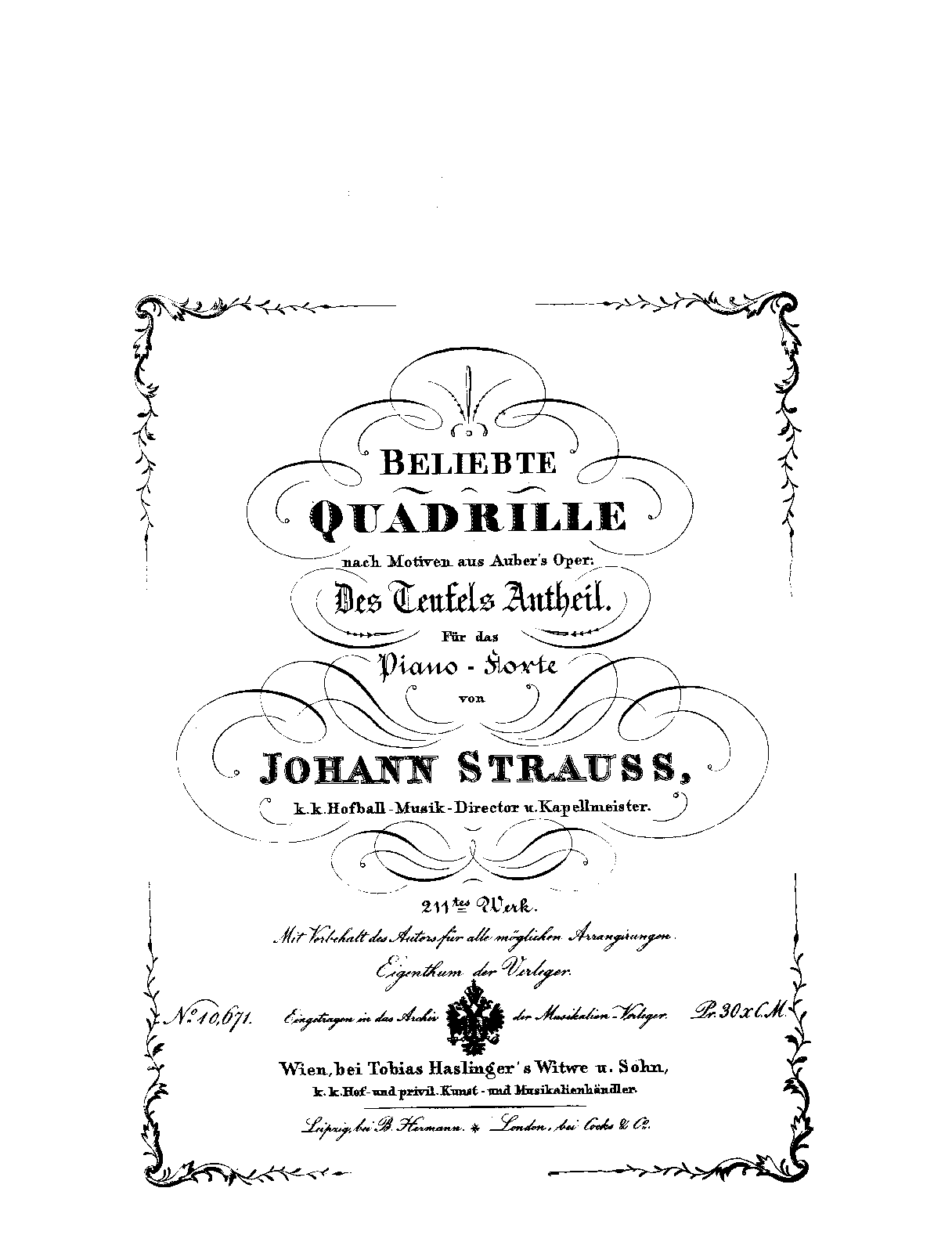 Quadrille nach Motiven aus Auber's Oper: 'Des Teufels Antheil'