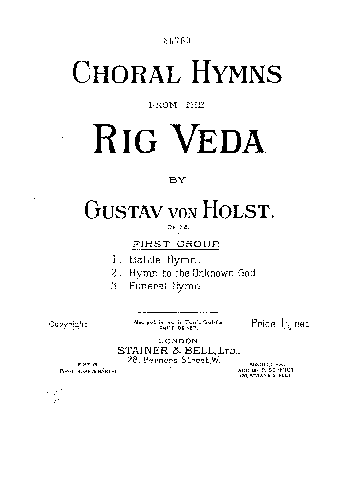 Choral Hymns from the Rig Veda, Op.26 (Holst, Gustav) - IMSLP