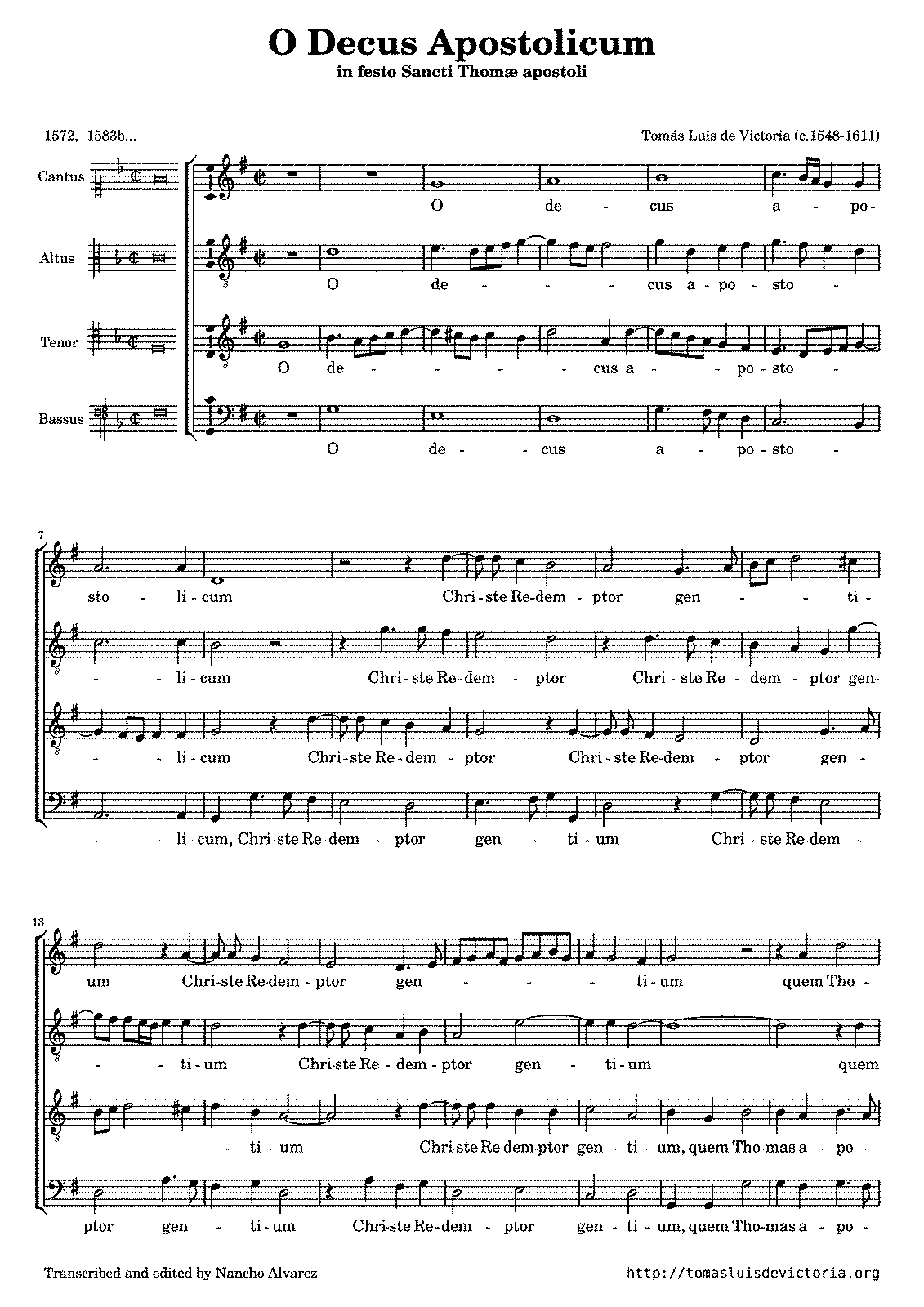 O decus apostolicum (Victoria, Tomás Luis de) - IMSLP: Free Sheet Music ...