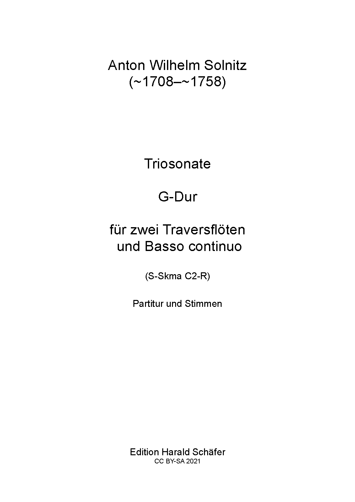 Trio Sonata in G major, SSkma C2R (Solnitz, Anton Wilhelm) IMSLP