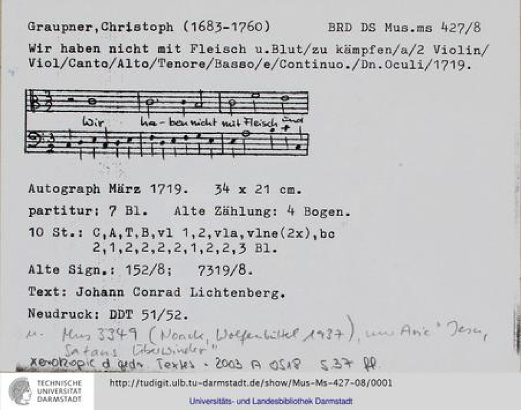 Wir haben nicht mit Fleisch und Blut zu kämpfen, GWV 1122∕19 (Graupner, Christoph) IMSLP