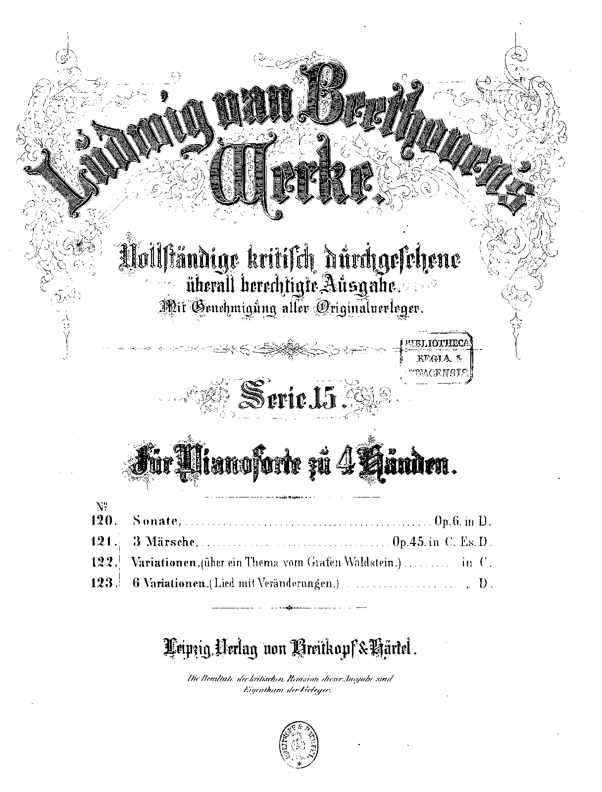 Six Variations in D Major on Beethoven's 'Ich denke dein' for Piano, Four Hands