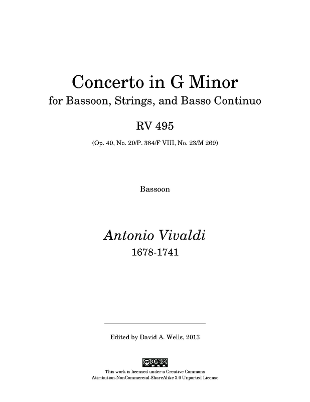 Bassoon Concerto in G minor, RV 495 (Vivaldi, Antonio) IMSLP Free