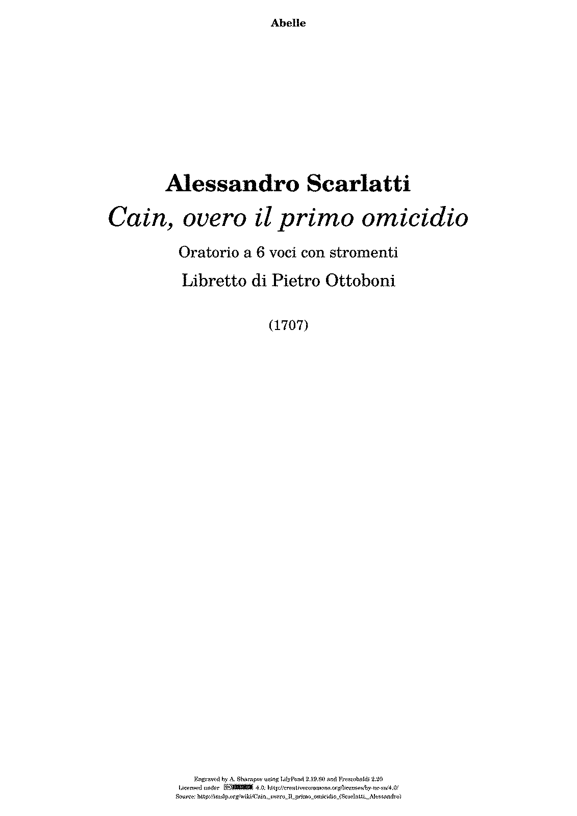 Cain, overo Il primo omicidio (Scarlatti, Alessandro) - IMSLP