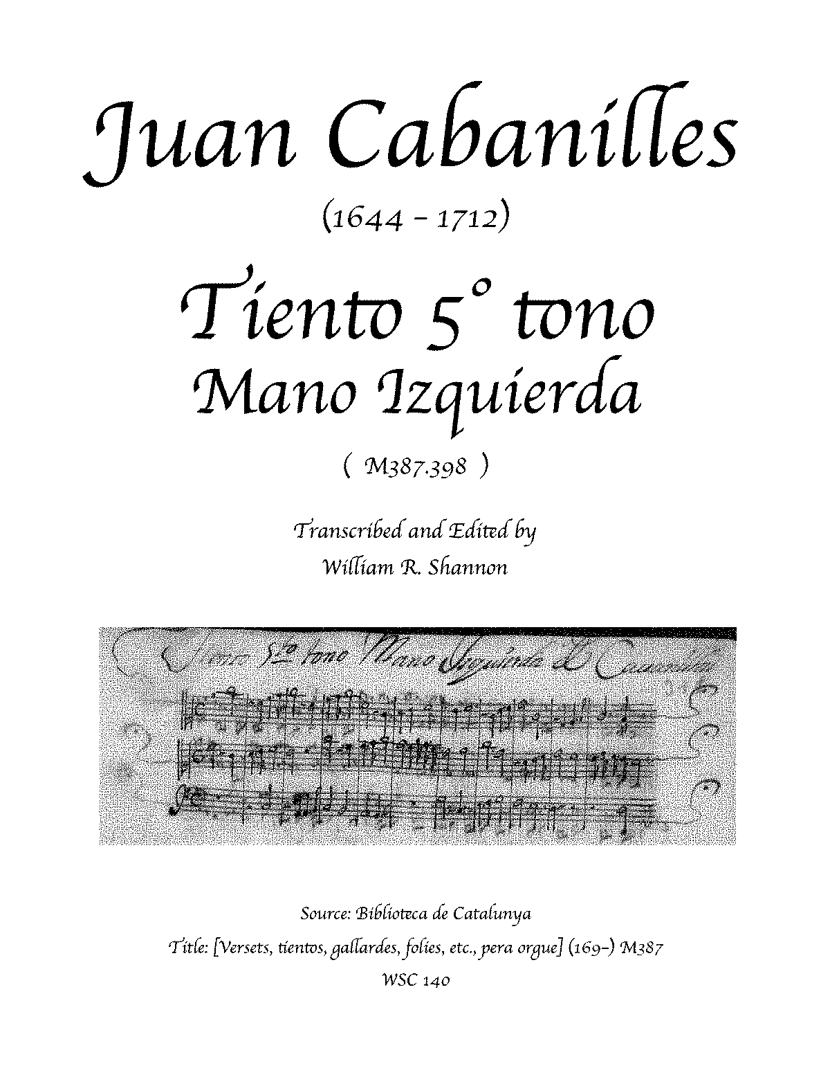 Tiento quinto tono Mano Izquierda, WSC 140 (Cabanilles, Juan) - IMSLP