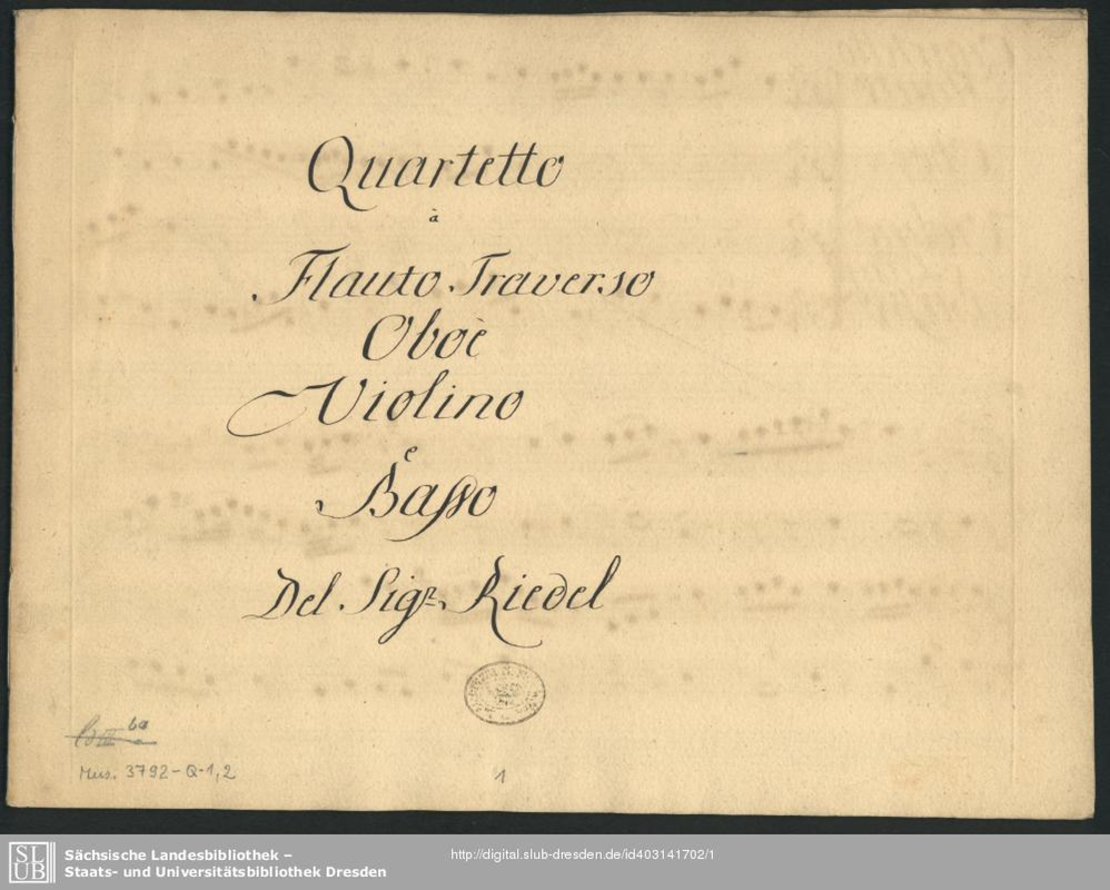 Quartet in D minor for Flute, Oboe, Violin and Continuo (Riedel