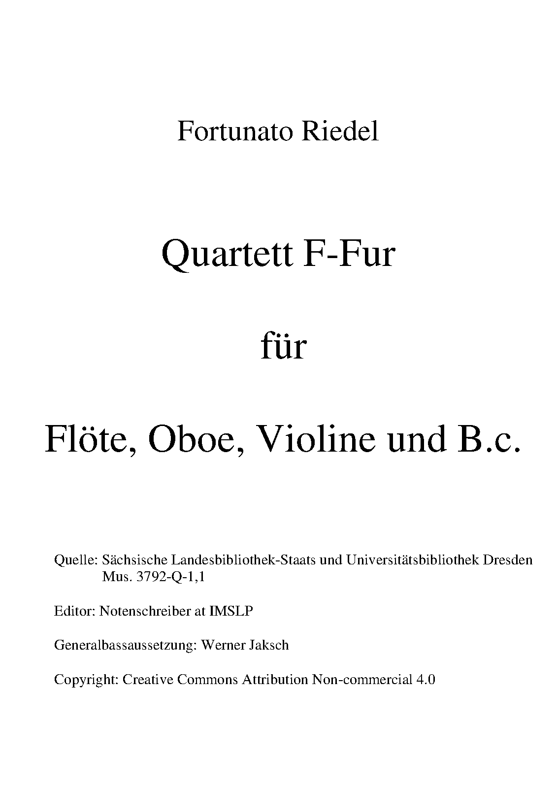 Quartet in F major for Flute, Oboe, Violin and Continuo (Riedel