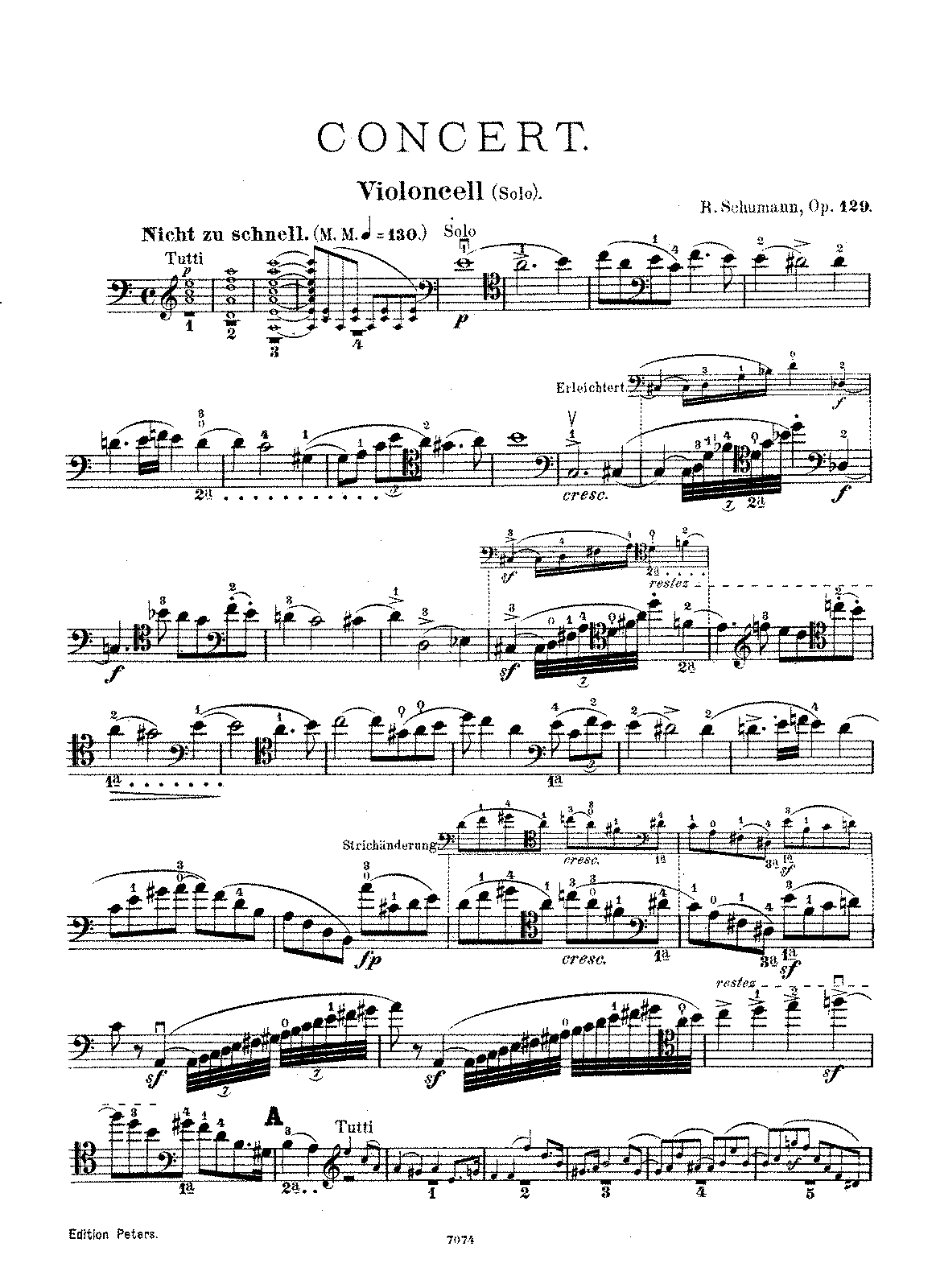 CELLO CONCERTO IN A MINOR OP.129 CELLO AND PIANO Violoncelle Partition classique EDITION PETERS SCHUMANN ROBERT 