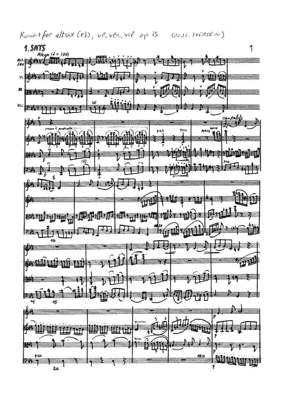 Quartet for Saxophone and Strings, Op.15 (Iversen, Niels Johannes ...