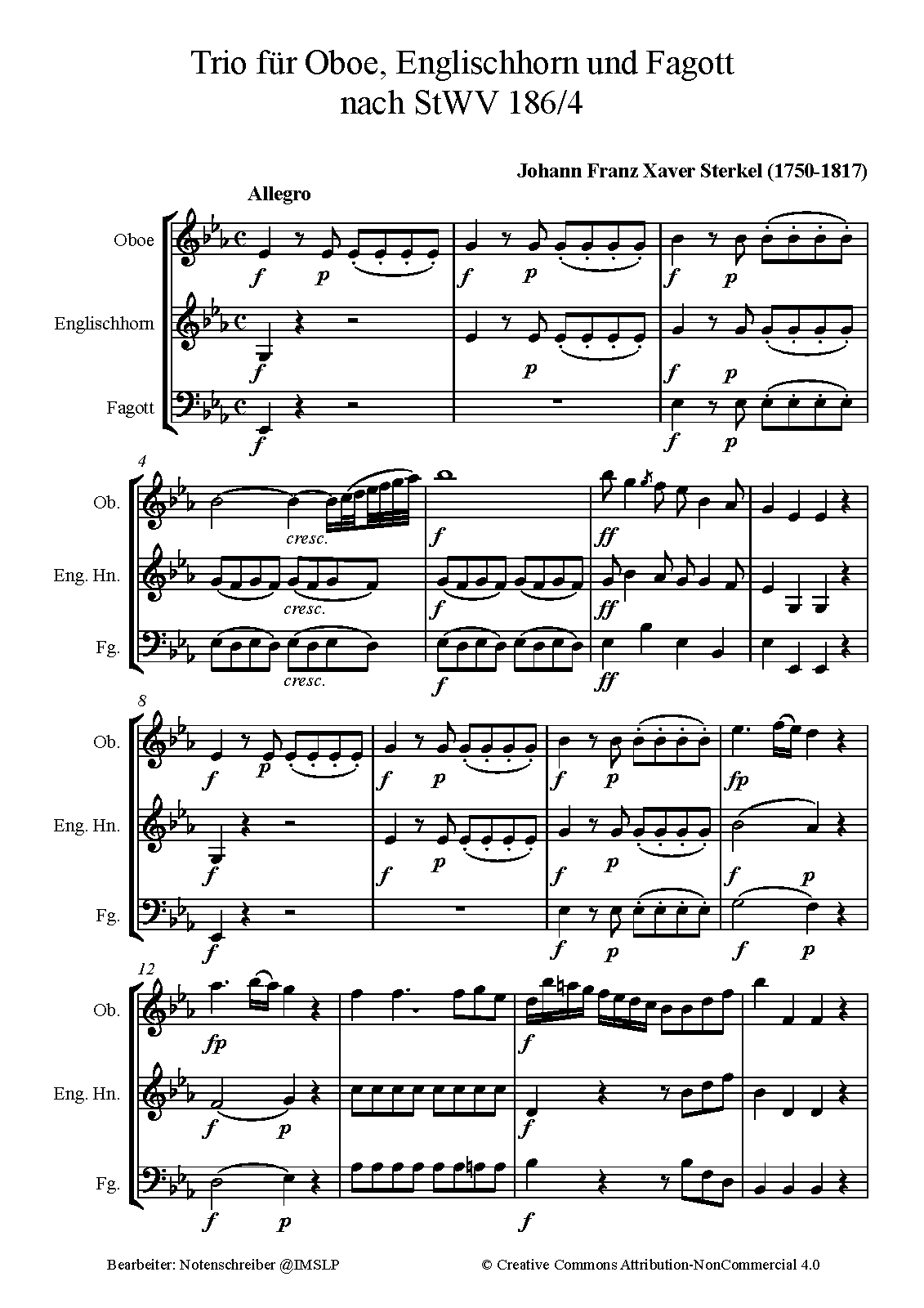 Trio for 2 Violins and Bass in Eflat major, StWV 186∕4 (Sterkel
