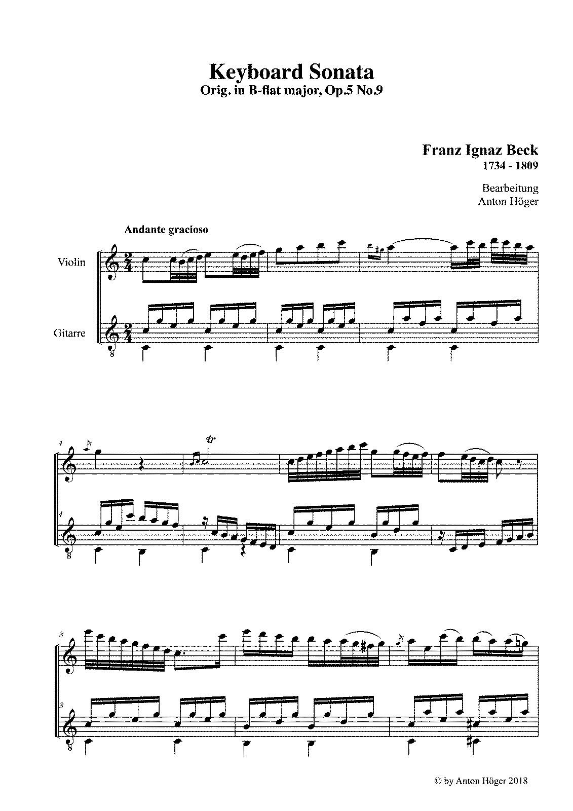 Keyboard Sonata In B-flat Major, Op.5 No.9 (Beck, Franz Ignaz) - IMSLP