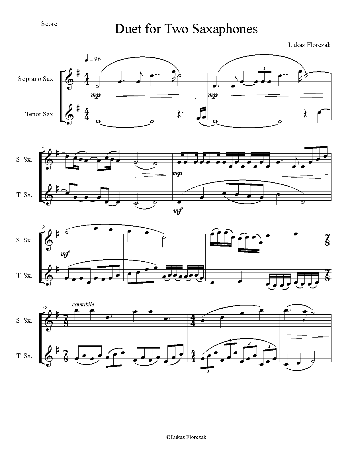 Duet for Two Saxophones, Mn.86 (Florczak, Lukas) IMSLP