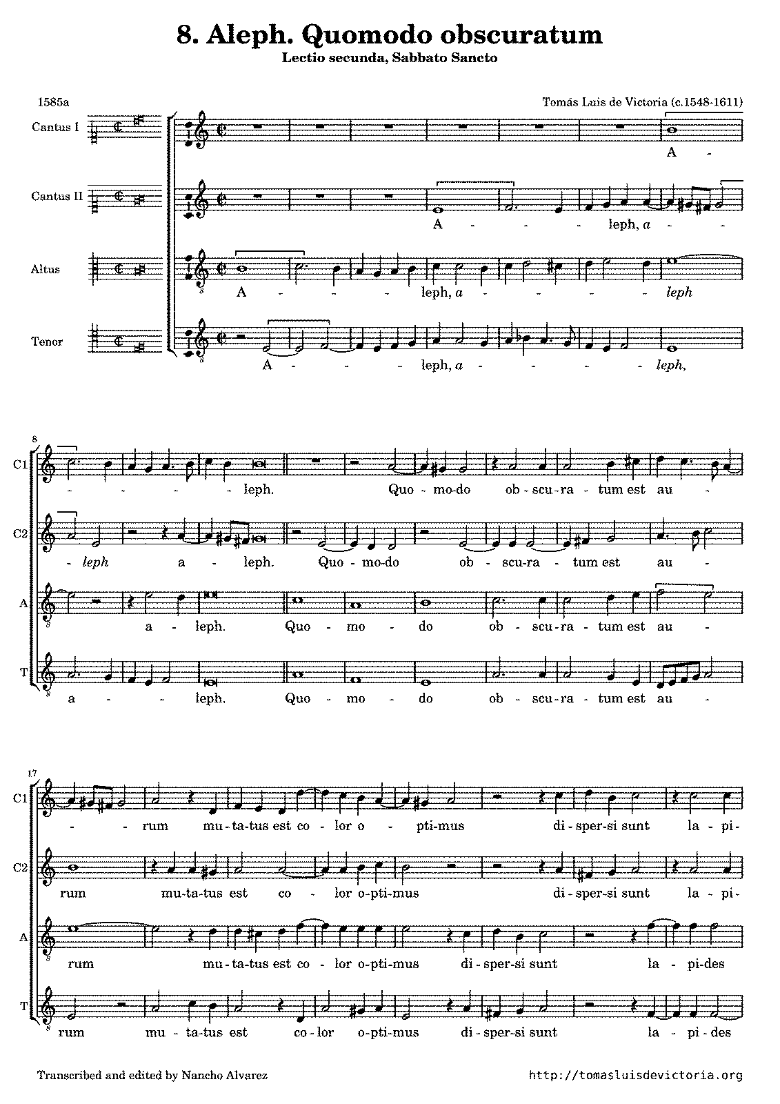 Aleph. Quomodo obscuratum (Victoria, Tomás Luis de) - IMSLP