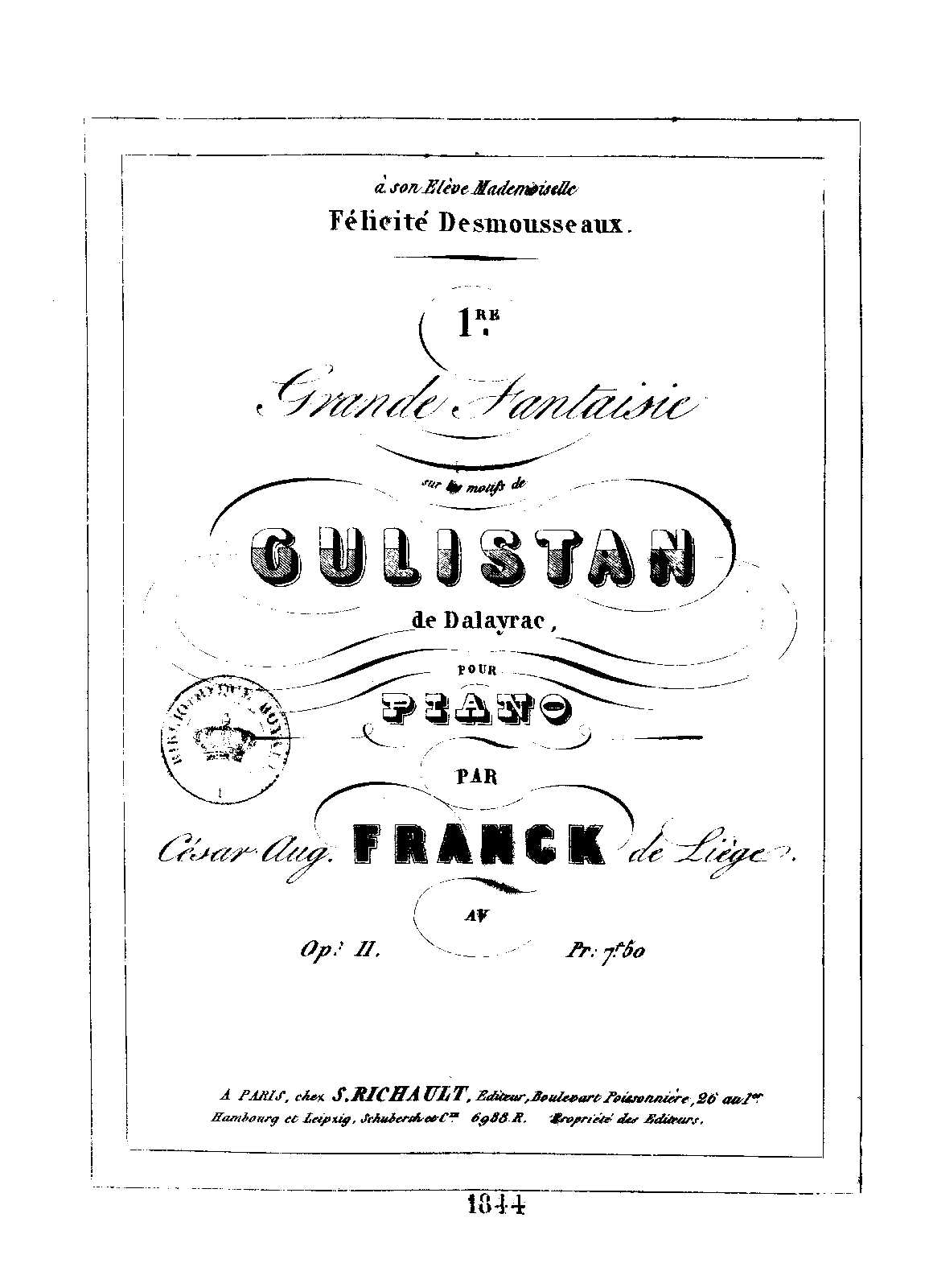 Grand Fantasy No.1 on the Motifs of Gulistan de Dalayrac