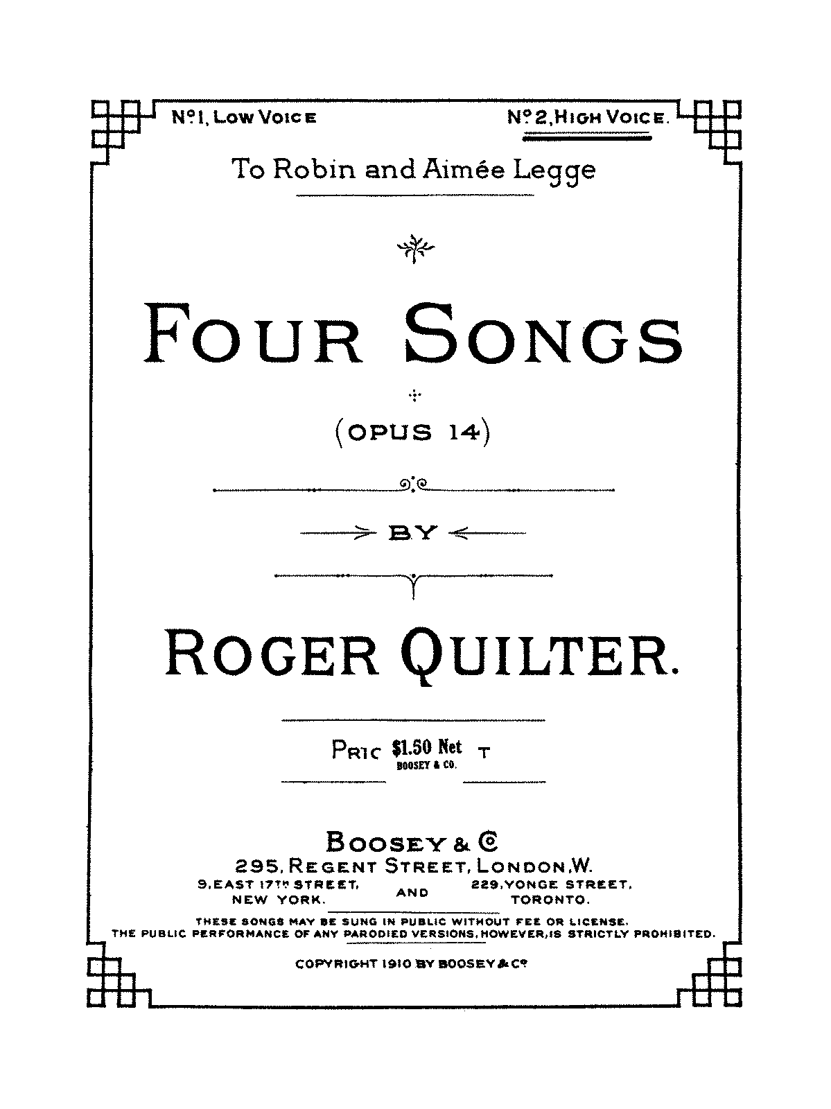 4 Songs Op14 Quilter Roger Imslp 9225