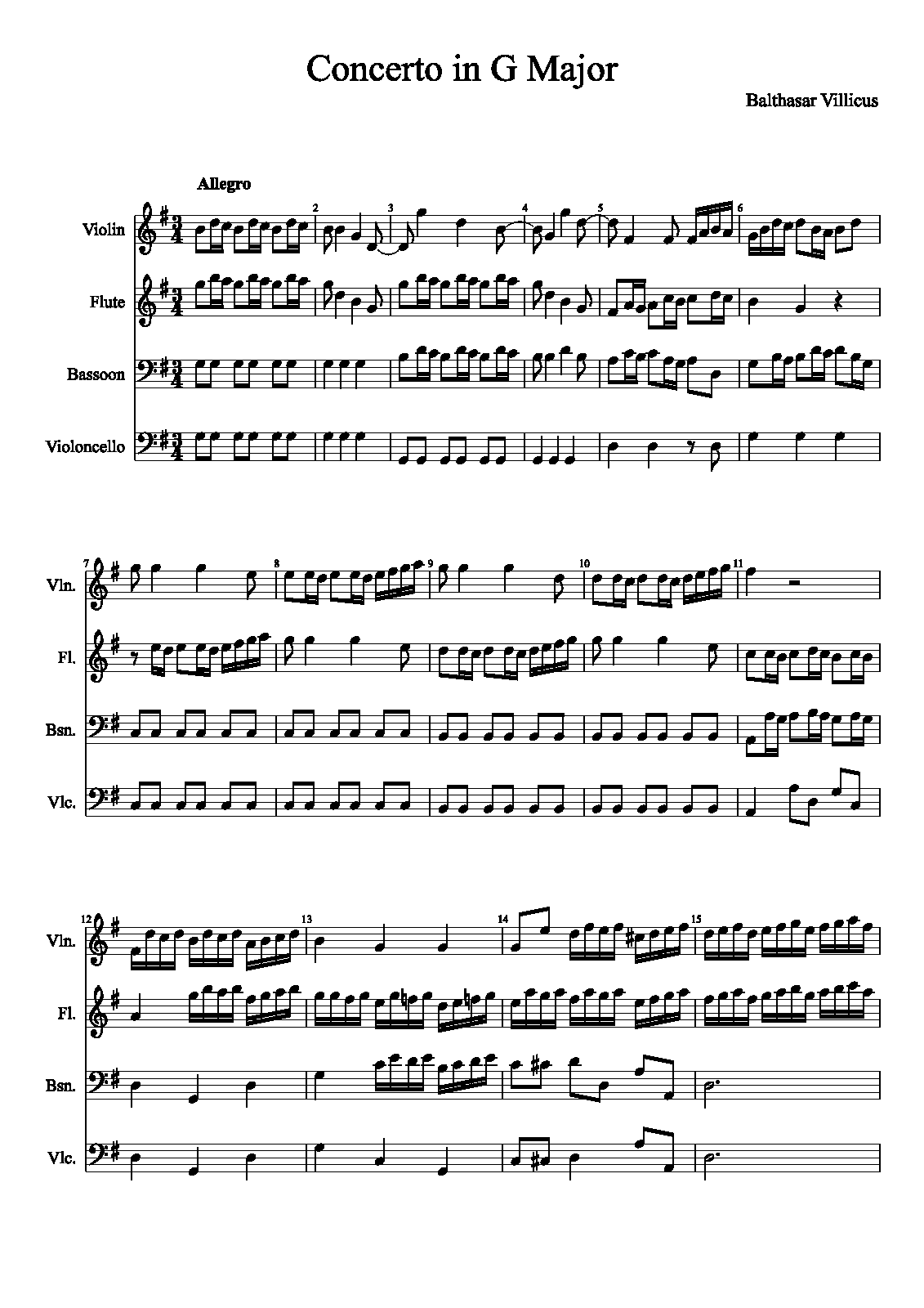 Concerto for Violin, Flute, Bassoon and Continuo (Villicus, Balthasar