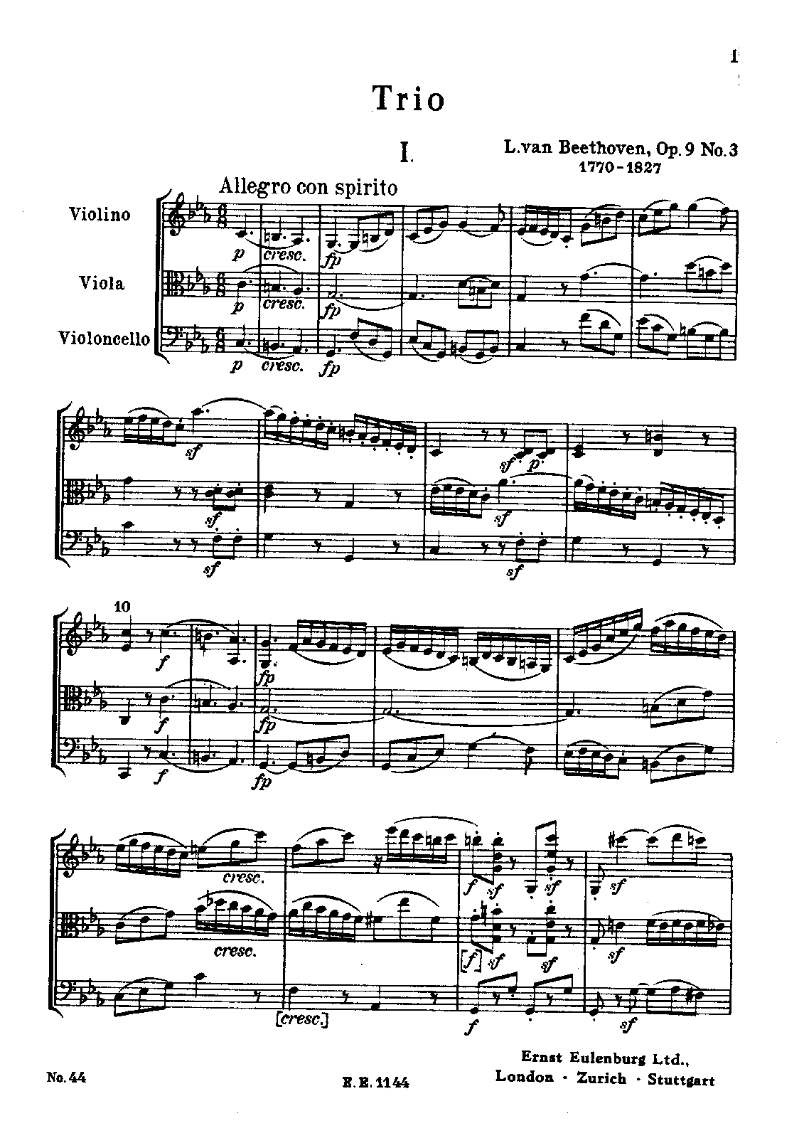 String Trio in C minor, Op.9 No.3 (Beethoven, Ludwig van) IMSLP Free