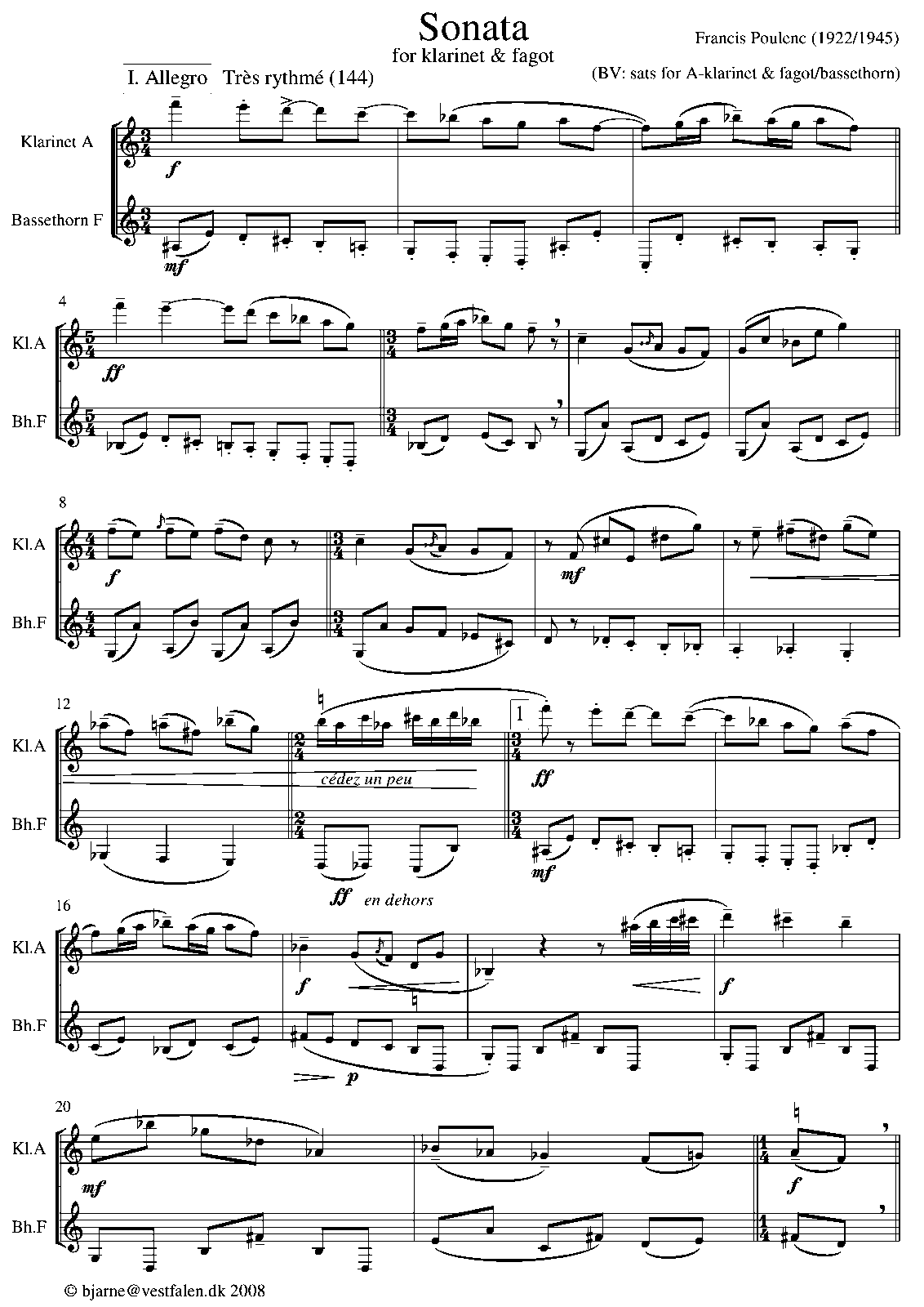 Sonata for and Bassoon, FP 32a (Poulenc, Francis) IMSLP