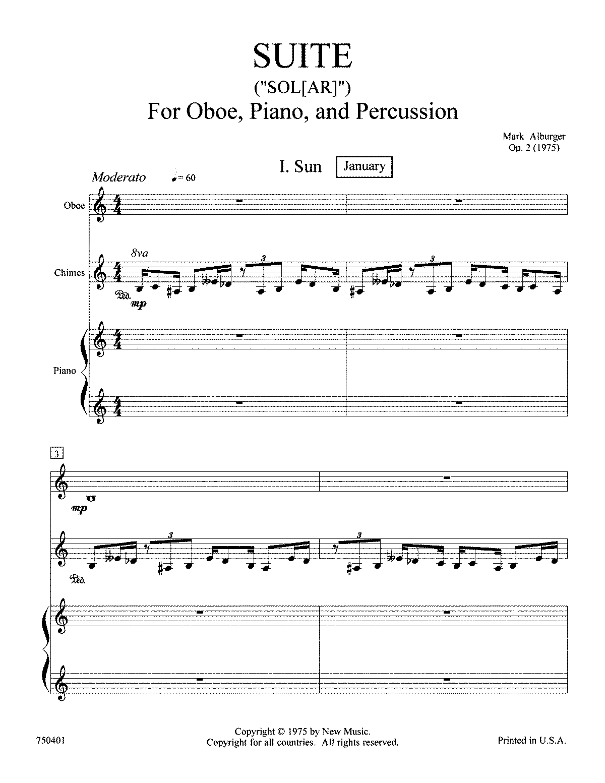 Suite for Oboe, Piano, and Percussion, Op.2 'Solar' (Alburger, Mark