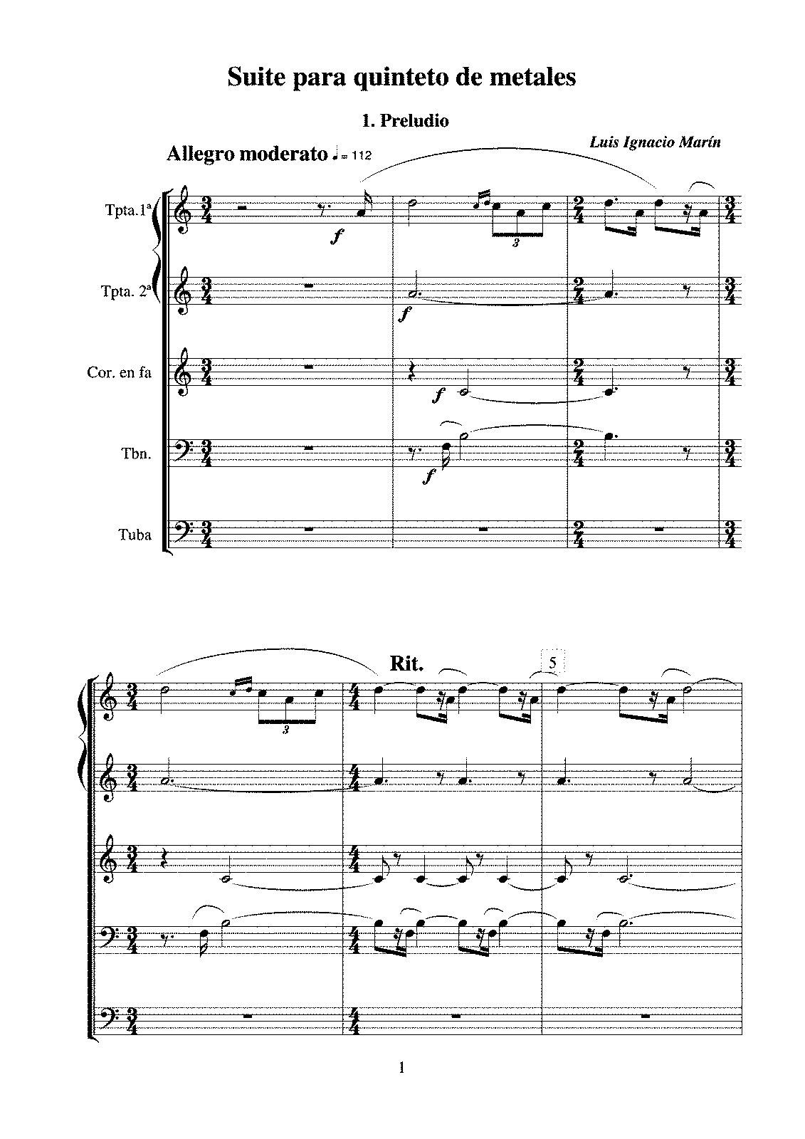 Suite para quinteto de metales (Marín García, Luis Ignacio) - IMSLP