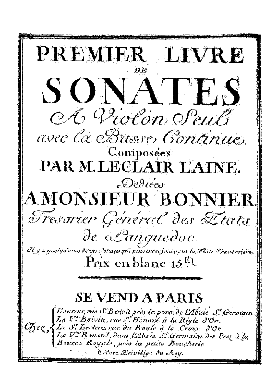 12 Violin Sonatas, Op.1 (Leclair, Jean-Marie) - IMSLP: Free Sheet Music ...