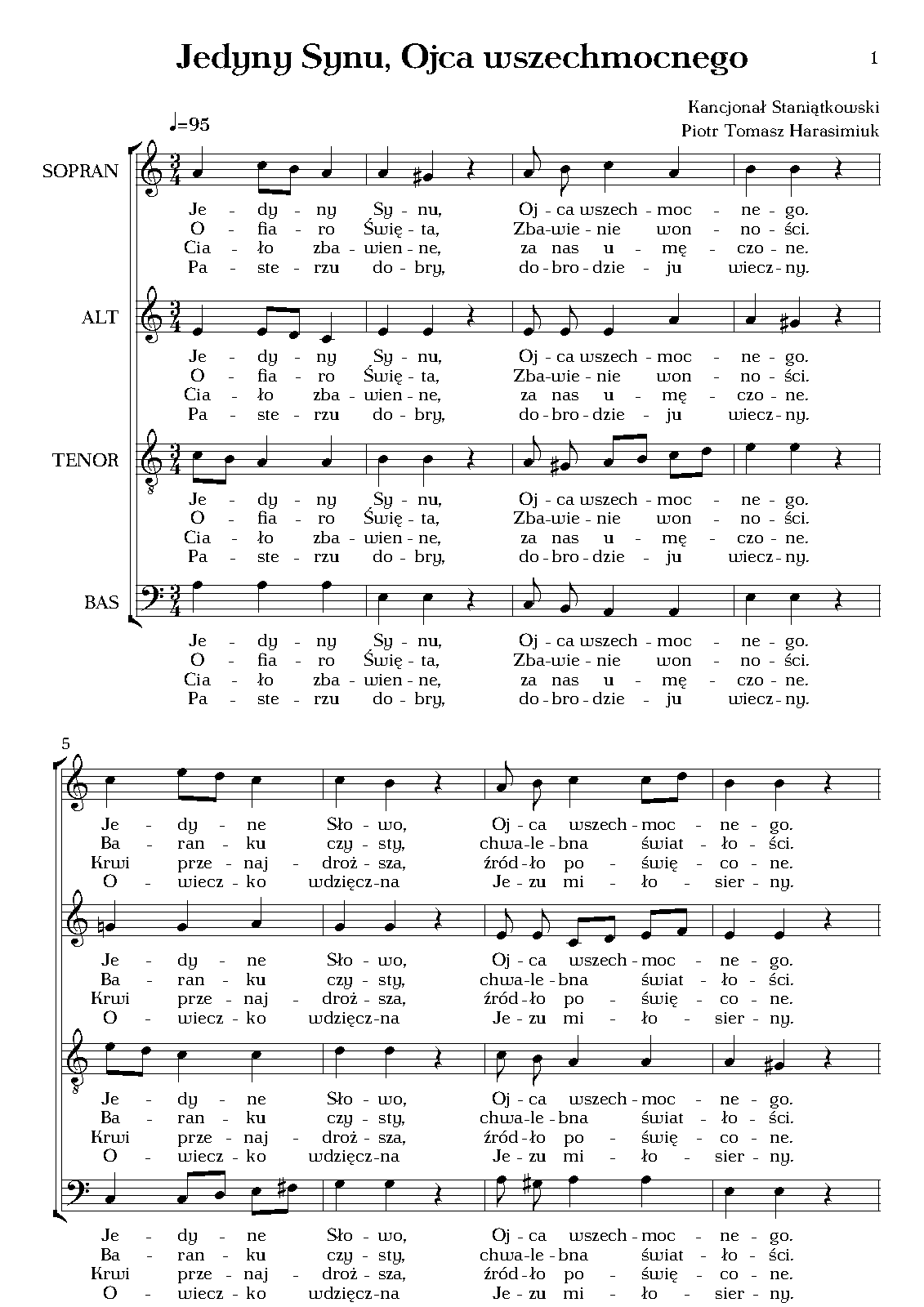 Jedyny Synu, Ojca Wszechmocnego (harasimiuk, Piotr Tomasz) - Imslp