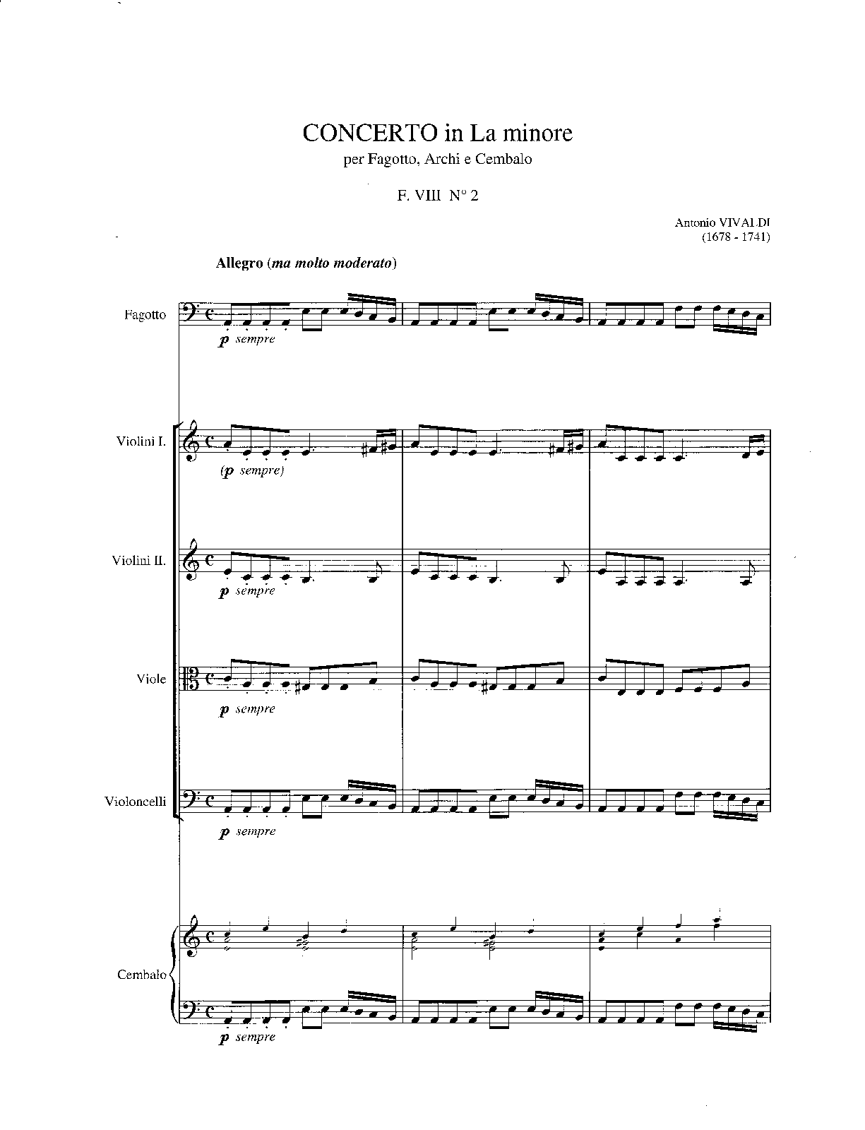 Bassoon Concerto in A minor, RV 498 (Vivaldi, Antonio) IMSLP Free Sheet Music PDF Download