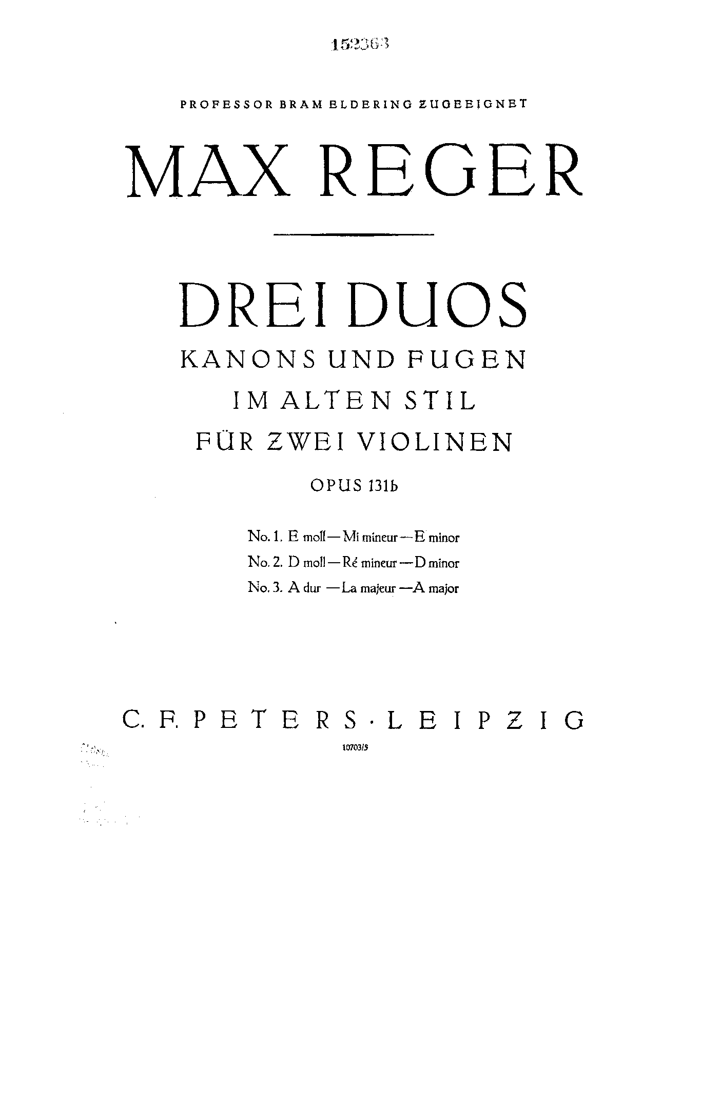 3 Duos, Canons und Fugen im alten Stil für 2 Violinen