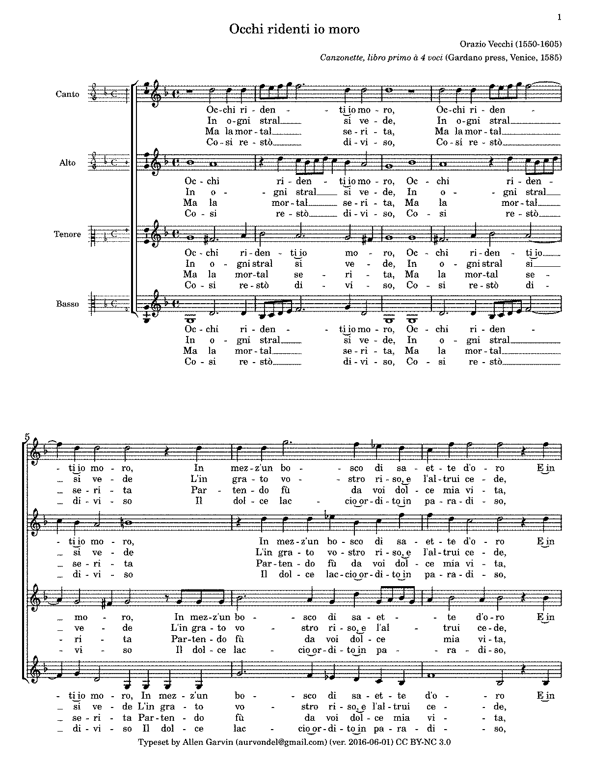 Occhi ridenti io moro (Vecchi, Orazio) - IMSLP