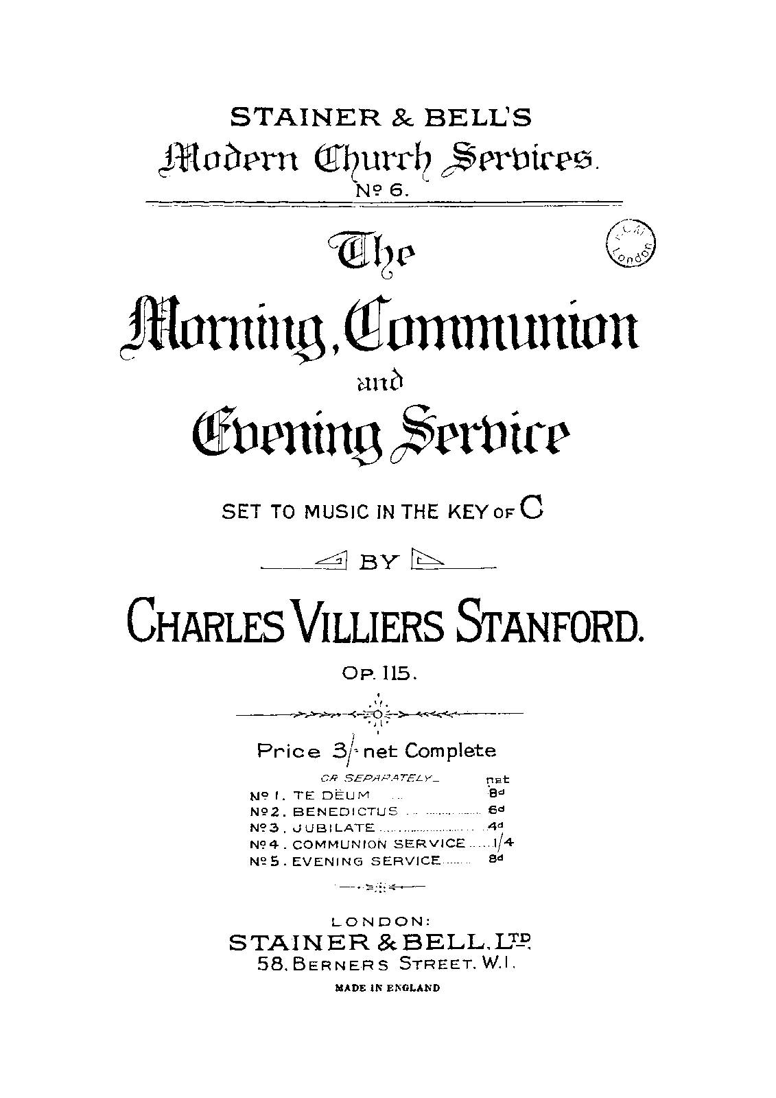 Morning, Evening and Communion Service in C major