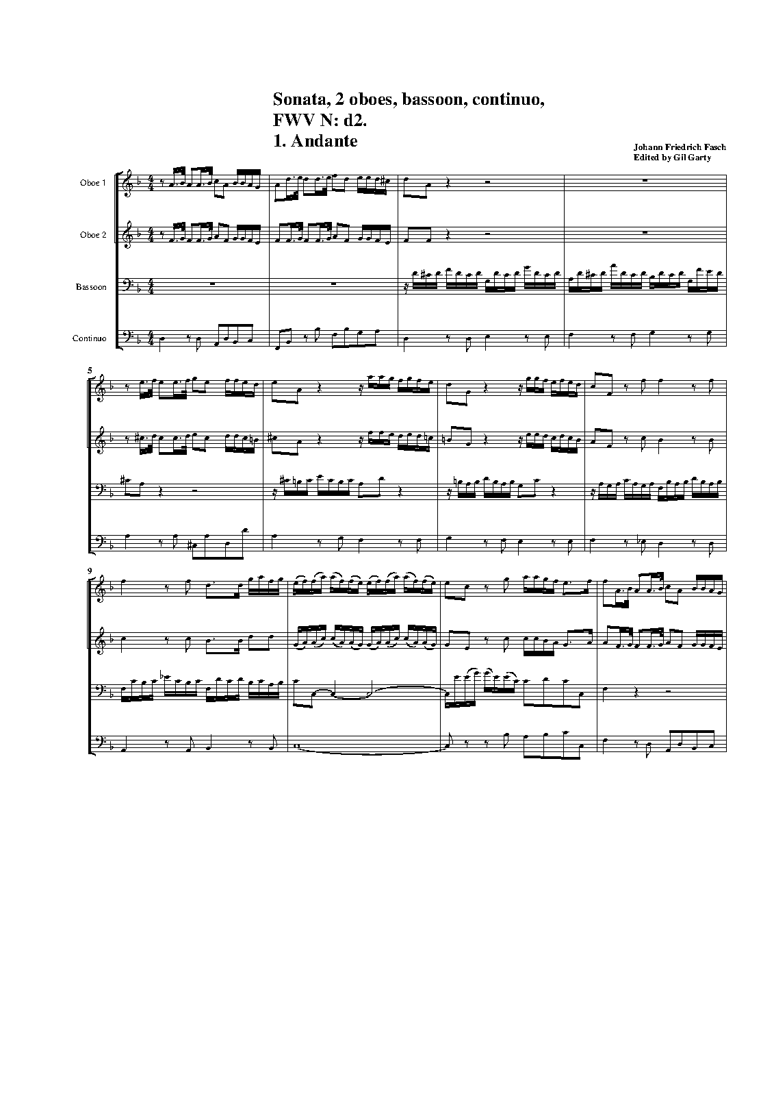 Sonata for 2 Oboes, Bassoon and Continuo, FaWV Nd2 (Fasch, Johann