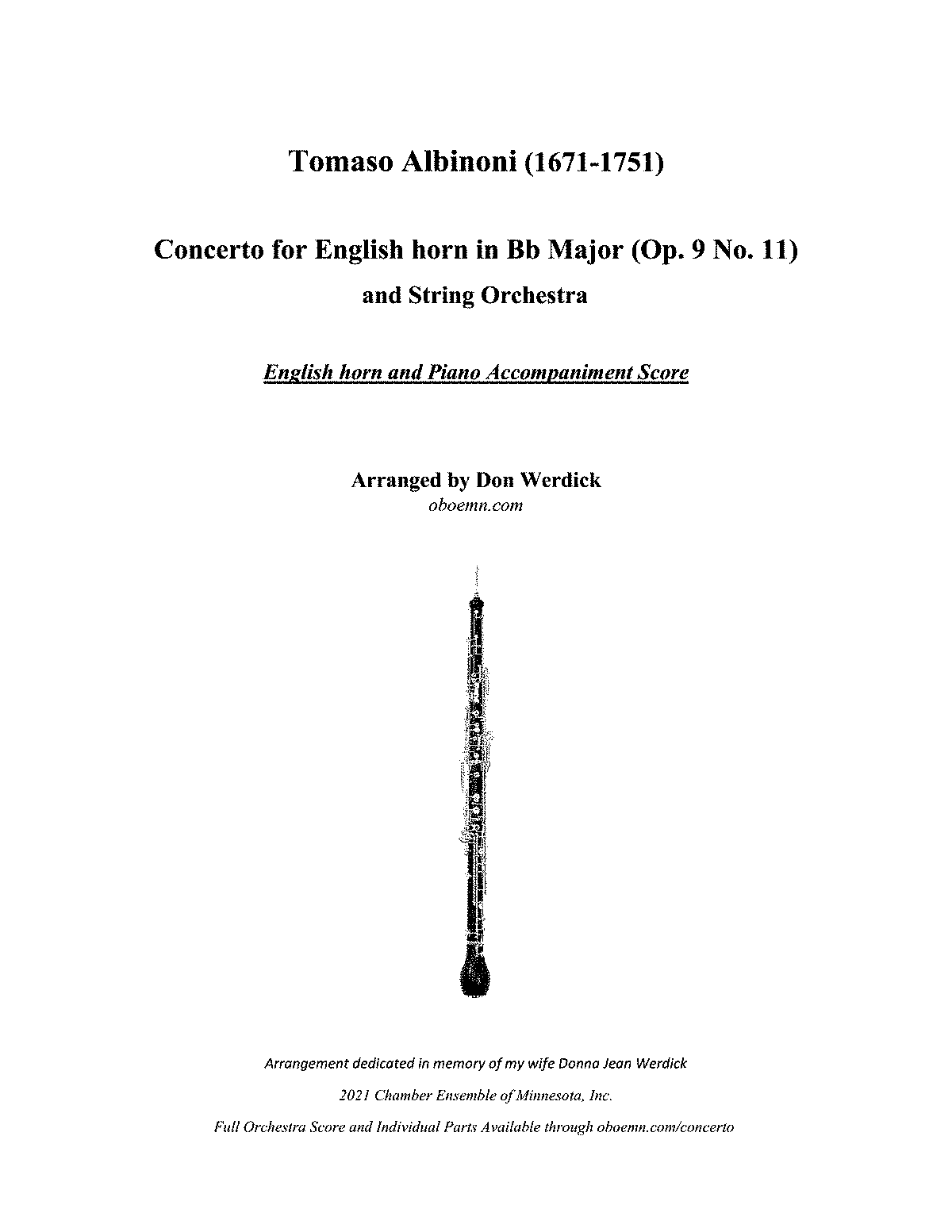 Oboe Concerto In B-flat Major, Op.9 No.11 (Albinoni, Tomaso) - IMSLP