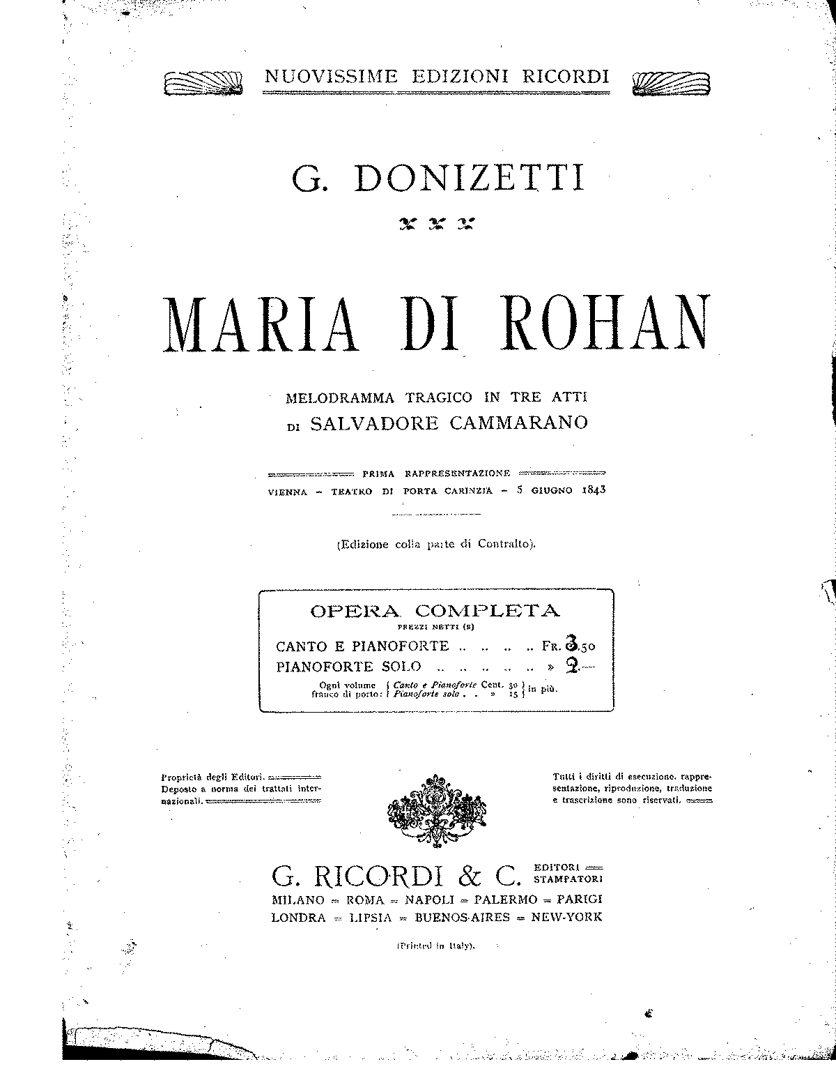 Maria di Rohan (Donizetti, Gaetano) - IMSLP: Free Sheet Music PDF Download