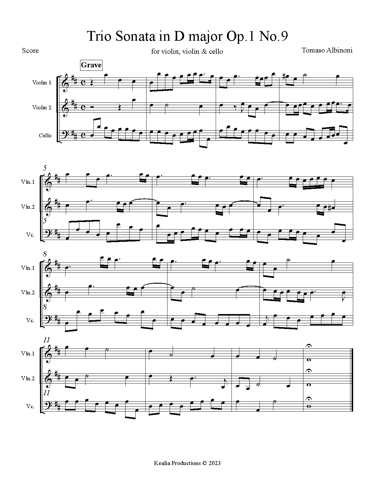 Albinoni Trio Sonata in D major
