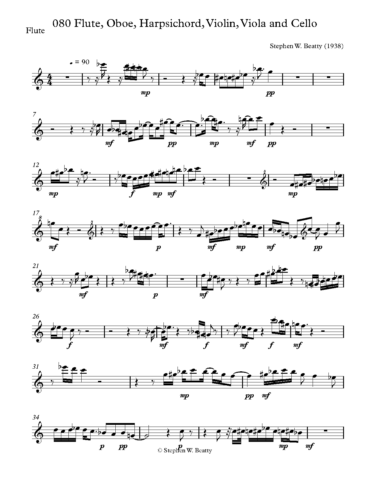 Piece for Flute, Oboe, Harpsichord and Strings, Op.80 (Beatty, Stephen