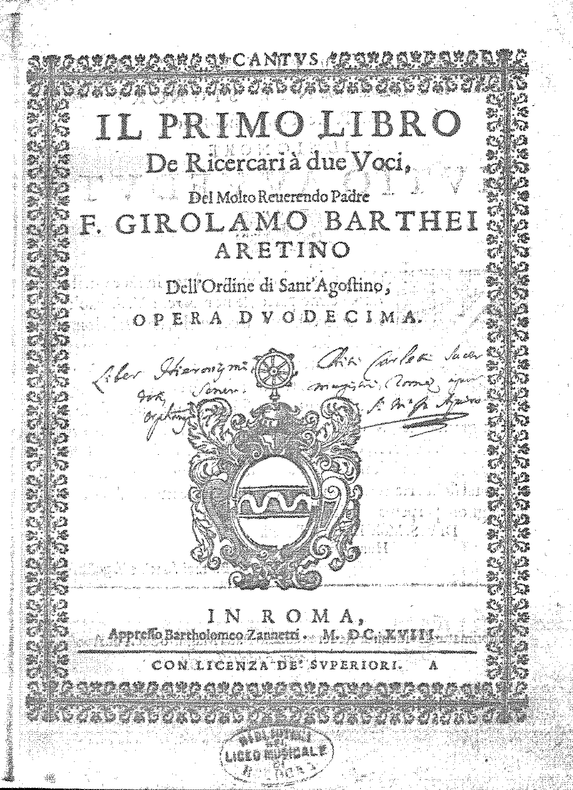 Il Primo Libro de Ricercari a due voci (Bartei, Girolamo) - IMSLP