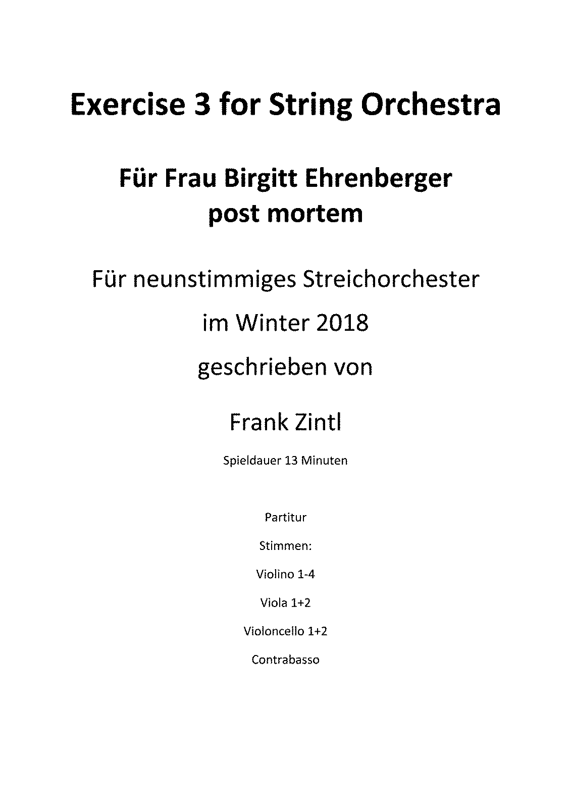 Exercise 3 for String Orchestra (Zintl, Frank) IMSLP