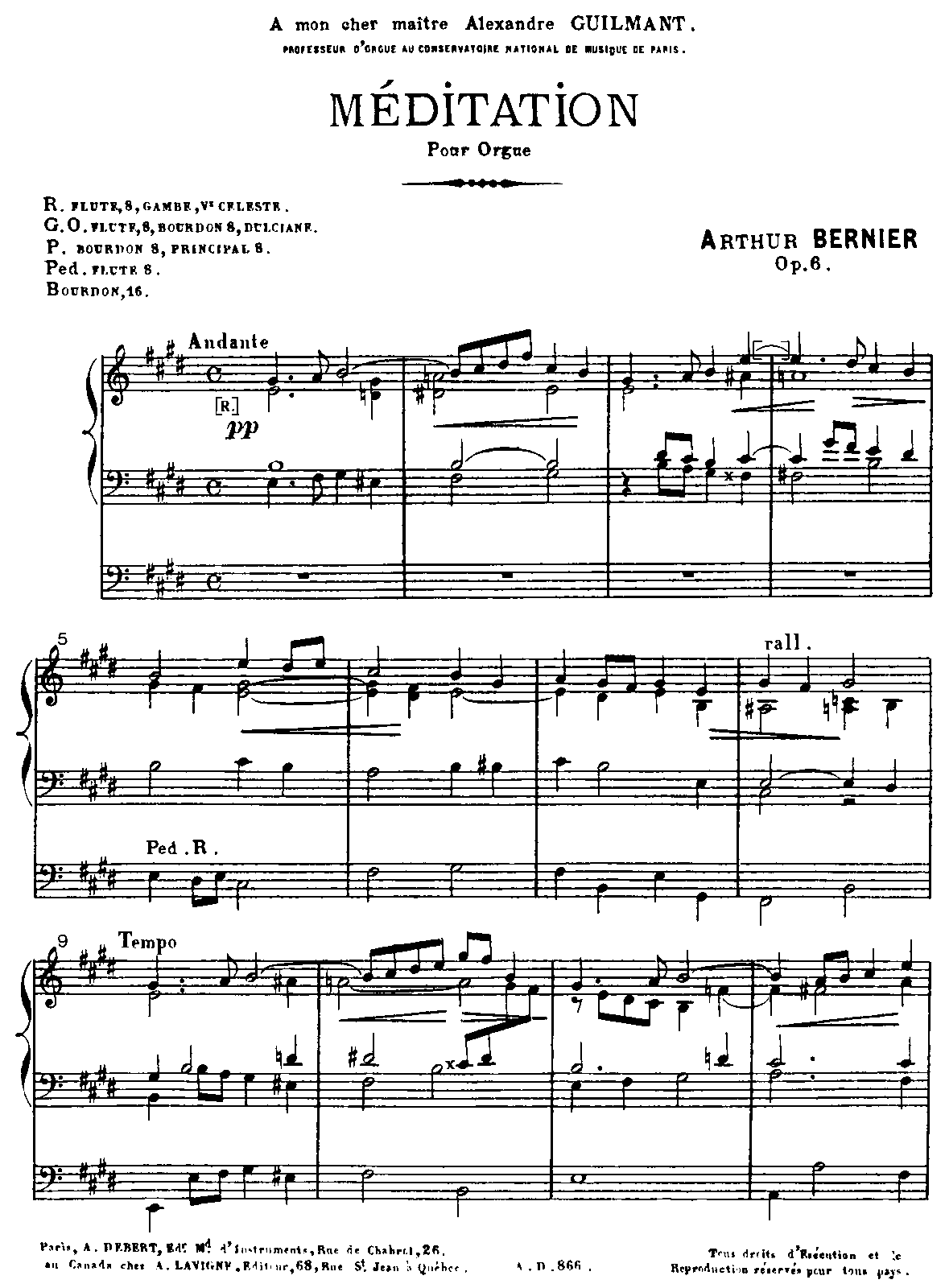 Meditation (Bernier, Joseph-Arthur) - IMSLP: Free Sheet Music PDF Download