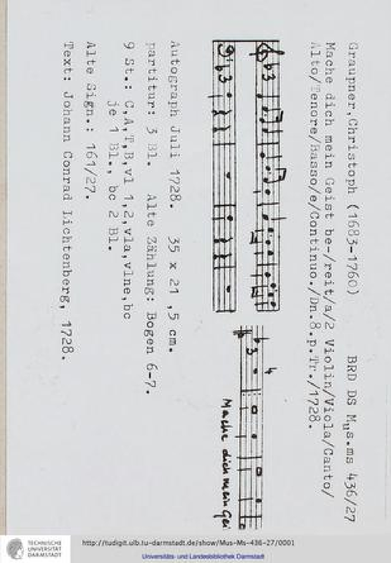 Mache dich mein Geist bereit, GWV 1149∕28 (Graupner, Christoph) IMSLP