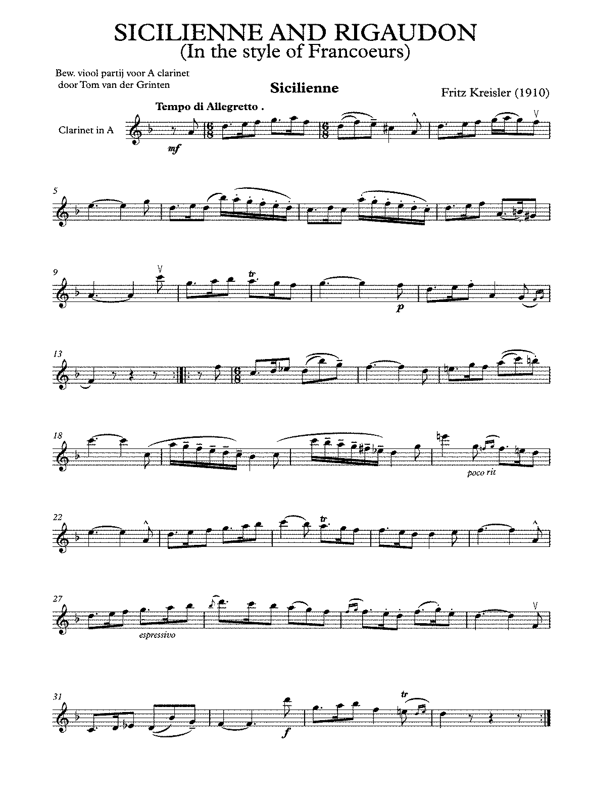 Sicilienne and Rigaudon in the Style of Francoeur (Kreisler, Fritz) - IMSLP