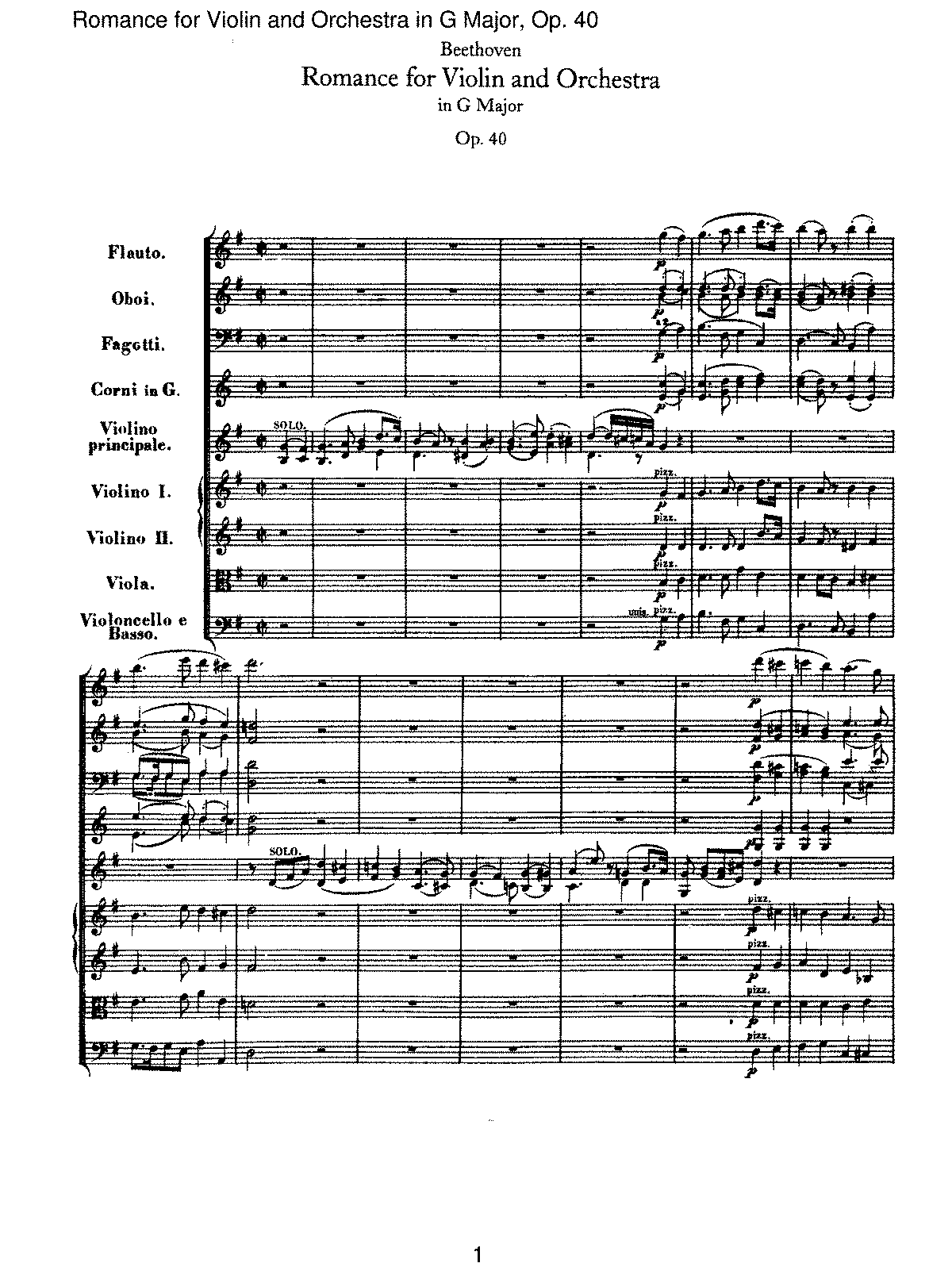 sheet f music in romance violin major, Op.40 Romance  (Beethoven, G in Ludwig van)  IMSLP