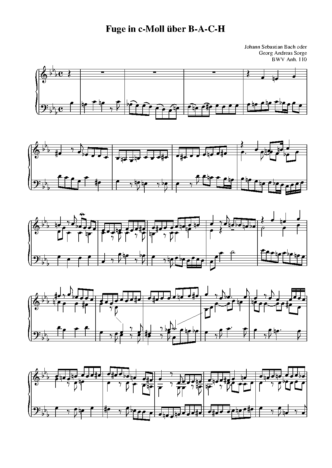 Fugue (on the theme 'BACH') in C minor, BWV Anh.110 (Bach, Johann